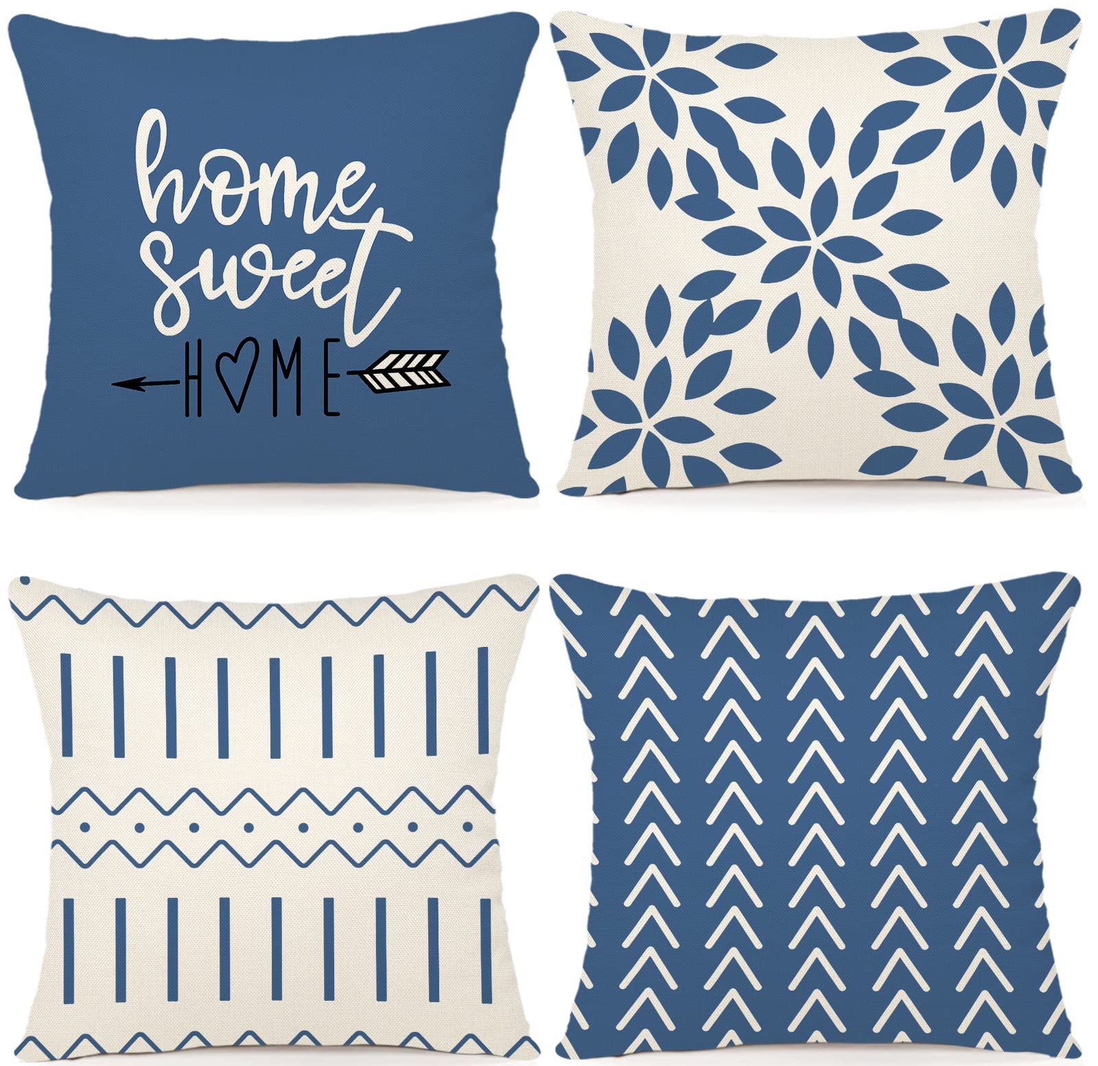 YCOLL 22x22 Inch Pillow Covers Set of 4 - Modern Linen Fabric Decorative Throw Pillow Cases for Sofa, Couch, Bed & Car - Light Blue - Perfect for Living Room, Bedroom, Outdoor & Travel Decor