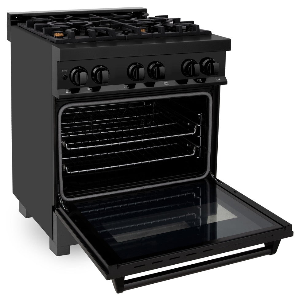 ZLINE 30-inch Black Stainless Steel Kitchen Package - Dual Fuel Range & Over-the-Range Microwave (3KPR RABOTRH30) | Premium Appliance Bundle for Modern Kitchens | Perfect for Home Renovations & Chef-Inspired Cooking Spaces