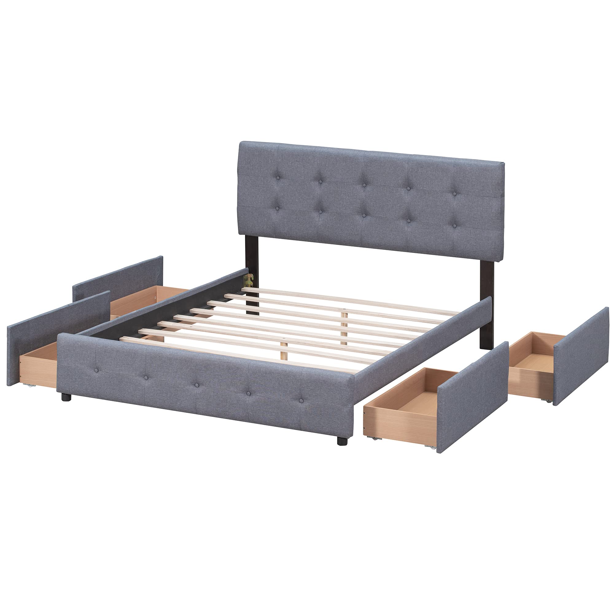 Queen Upholstered Platform Bed Frame with Storage & Headboard - Dark Grey for Modern Bedrooms