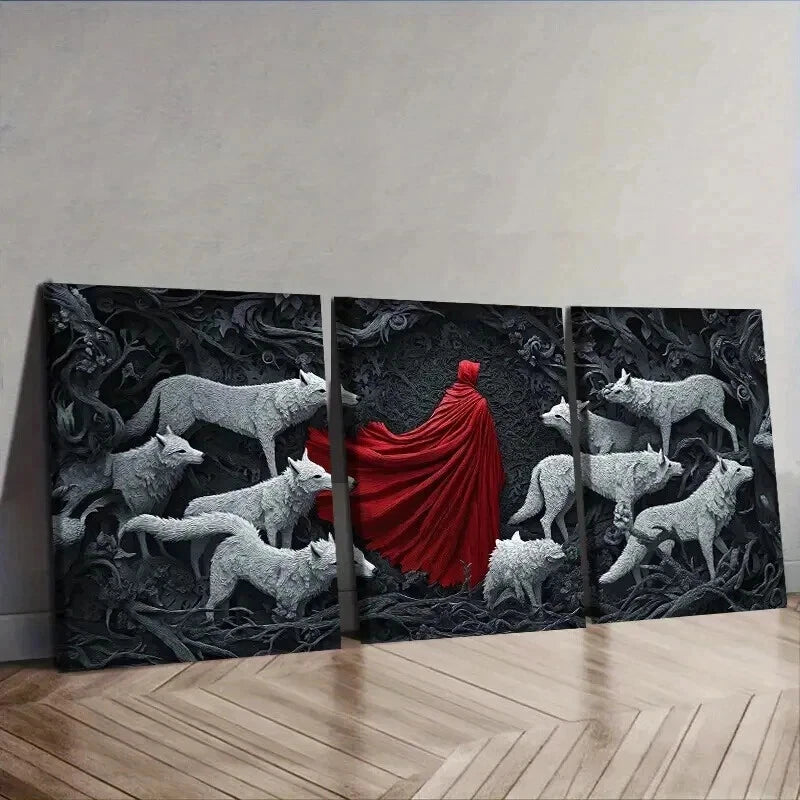 The Red Lord and The White Wolf Wall Art Set - 3 Piece Framed Canvas Prints 50x70cm | High Quality Australian Made Wall Decor | Perfect for Living Room, Bedroom & Office Decor