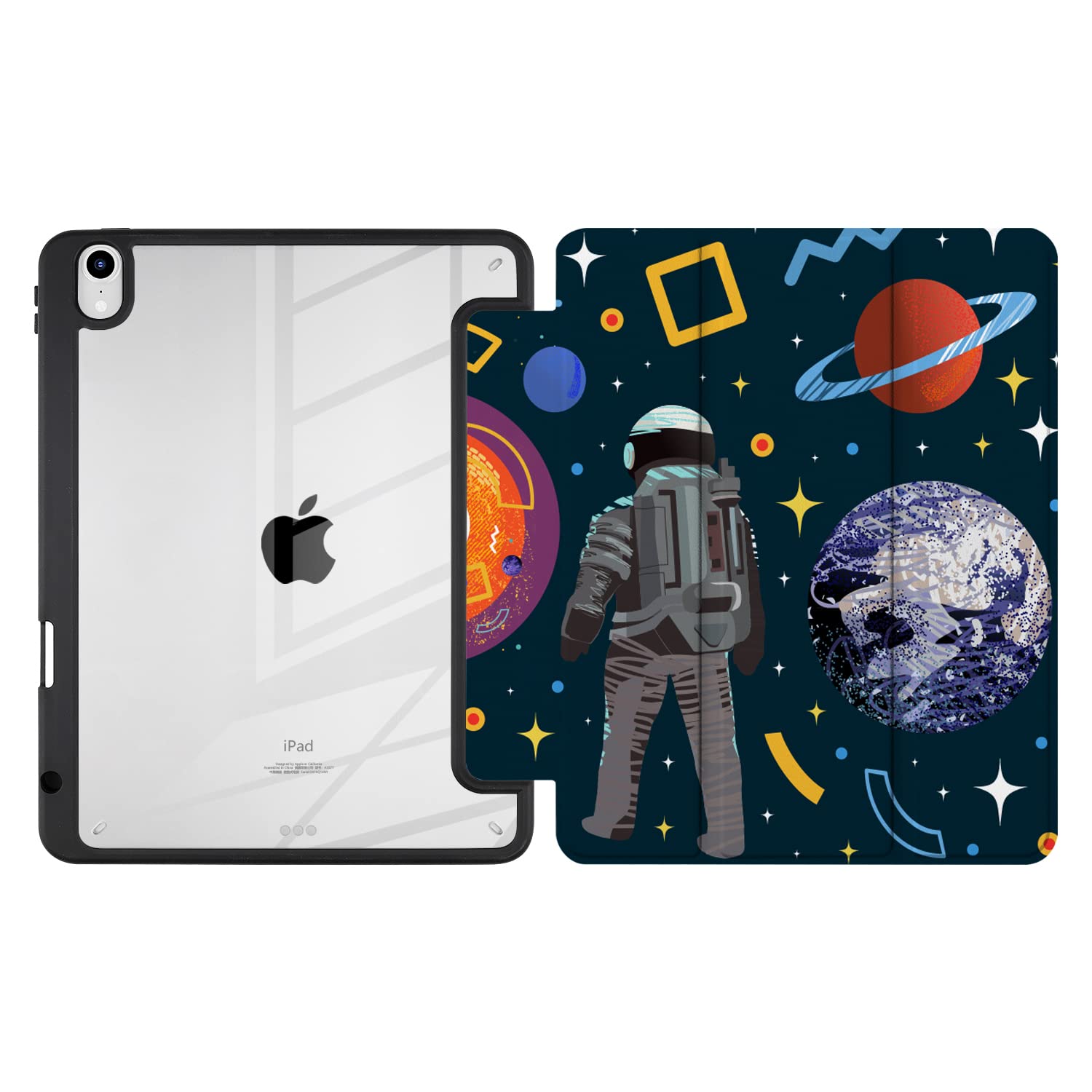 Batianda Shockproof Case for iPad 11 (2025 A16 Chip) & iPad 10th Gen 10.9-inch (2022) - Clear Transparent Back Shell with TPU Bumper, Built-in Pencil Holder, Auto Sleep/Wake | Astronaut Planet Design | Perfect for Work, School & Travel Protection