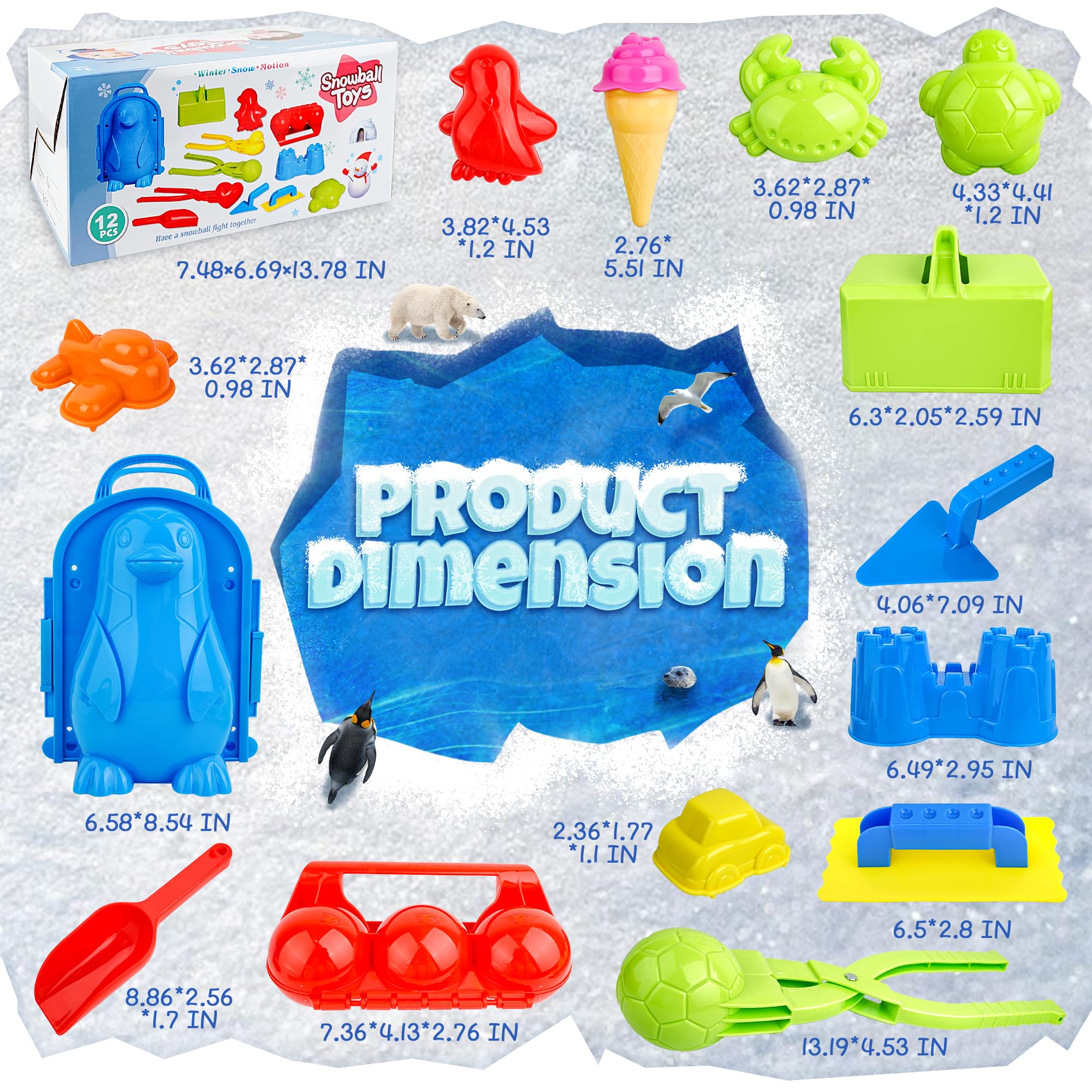 23Pcs Snowball Maker Kit with Ice Cream, Duck, Penguin Molds & Castle Brick Maker - Fun Winter Snow Toys for Kids & Adults - Perfect for Outdoor Snow Play, Snowman Building & Family Winter Activities