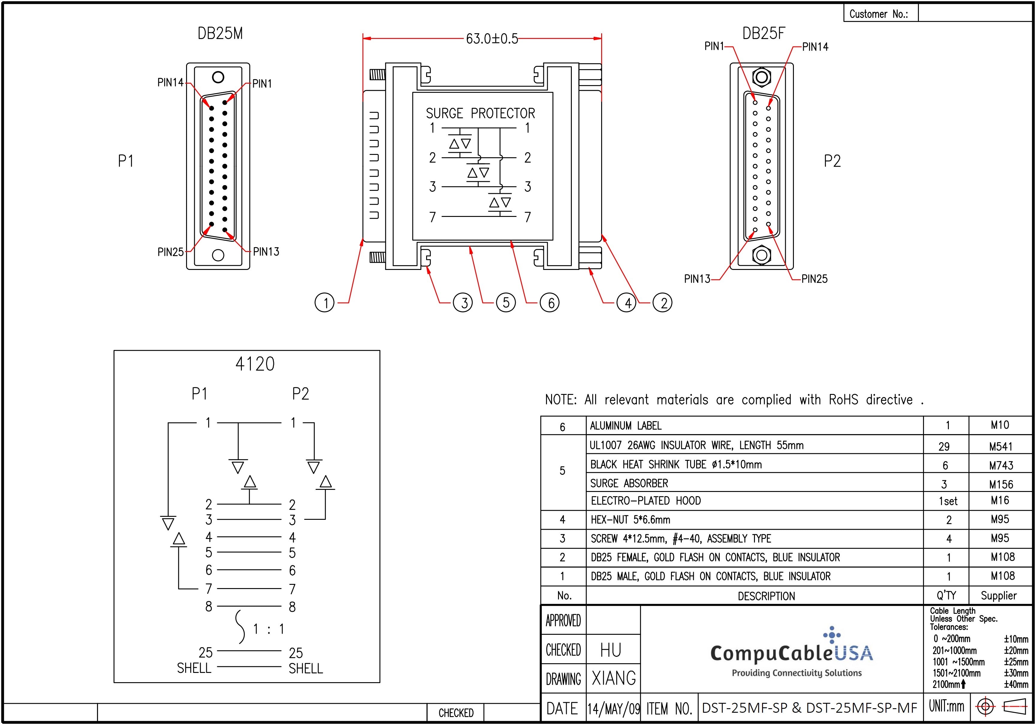 RS 232 Serial Surge Protector (3MOV) DB25 Male to Female Connector - 1 PC/Pack - Protect Your Serial Devices from Power Surges - Ideal for Industrial Equipment, Data Centers & Telecom Systems