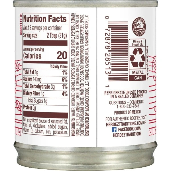 Herdez Chipotle Peppers in Adobo Sauce - Authentic Mexican Flavor for Tacos, Enchiladas & Meal Prep (7 oz Can)