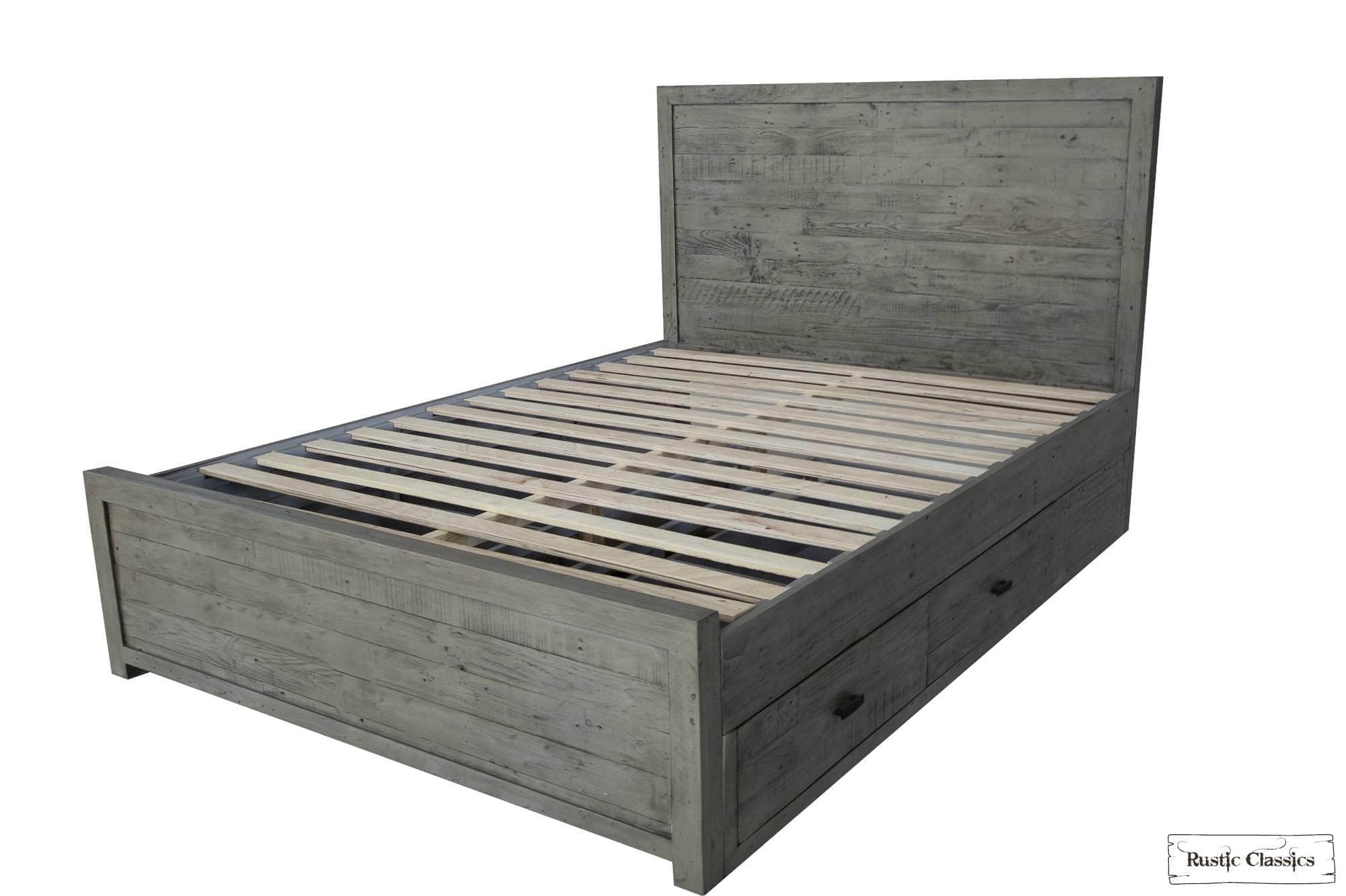 Whistler Grey Reclaimed Wood Platform Bed with 4 Storage Drawers - Queen & King Size - Perfect for Modern Bedroom, Guest Room & Small Space Organization