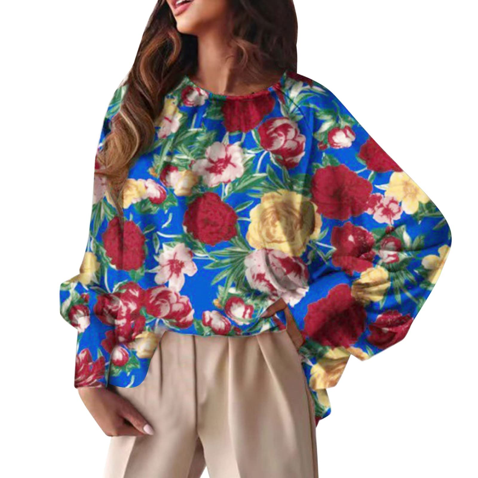 Women's White Long Sleeve Round Neck T-Shirt - Flowy Doll Sleeve Off-Shoulder Top with Printed Design | Casual Wear, Date Night, Office Outfits & Spring Fashion