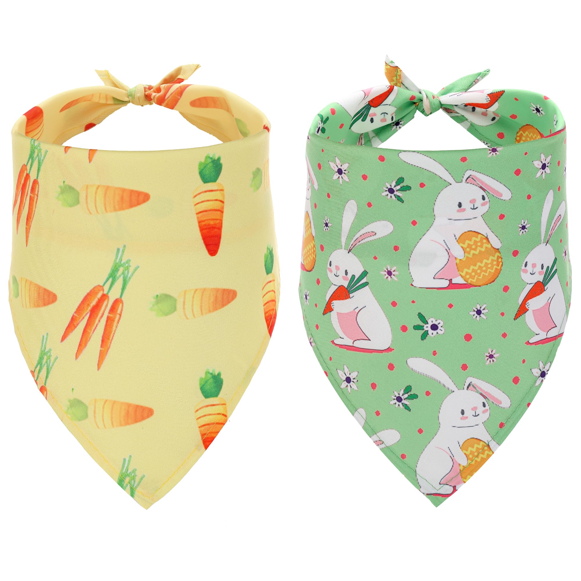Easter Dog Bandanas 2 Pack - Reversible Triangle Pet Scarf for Small Medium Large Dogs - Bunny Carrots Easter Eggs Print Holiday Bandana for Dogs (Small) - Perfect for Easter Celebrations, Pet Photos & Spring Outings