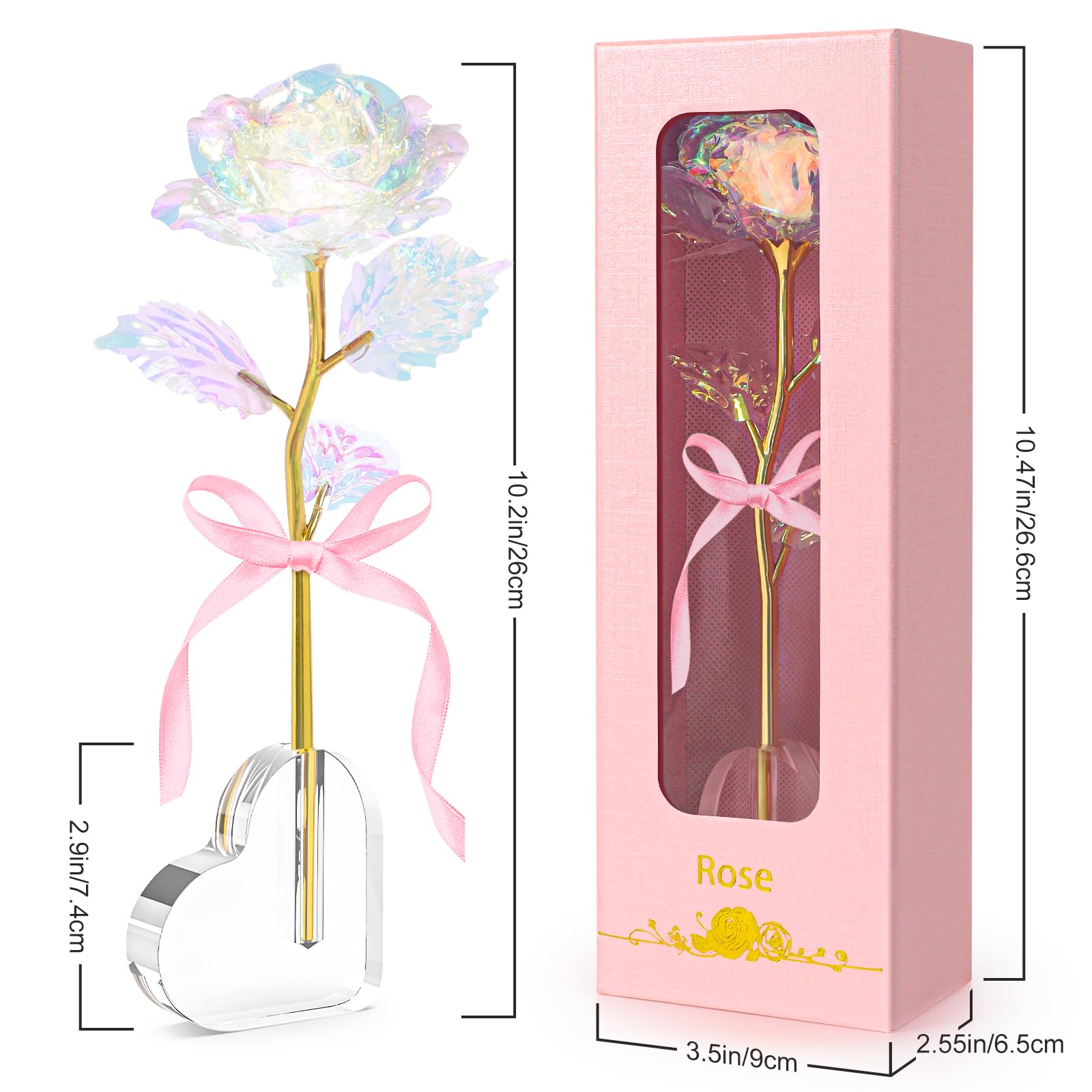Galaxy Rose Enchanted Crystal Flower with Heart Base - Valentine's Day Gifts for Women, Wife, Grandma, Mom & Sisters | Birthday, Mother's Day, Christmas & Anniversary Present | Romantic Home Decor & Special Occasion Gift Idea