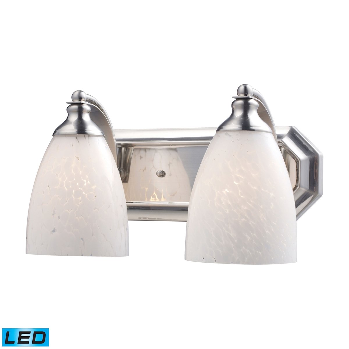 Mix-N-Match Vanity 2-Light Wall Sconce in Satin Nickel with Snow White Glass Shade - Includes Energy Efficient LED Bulbs for Bathroom, Bedroom, or Dressing Room Lighting