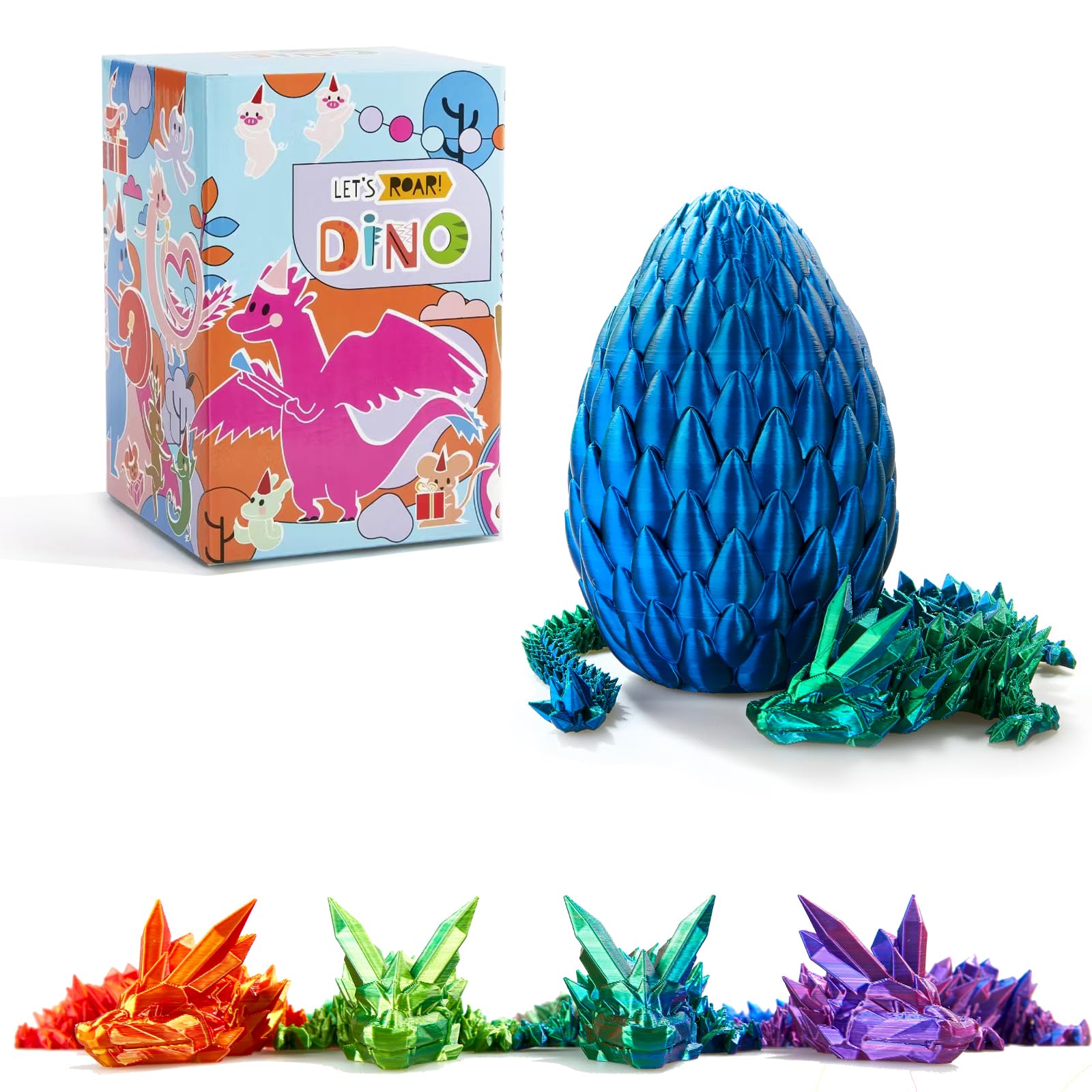 3D Printed Articulated Dragon Toy with Crystal Egg - 15 Inch Fidget Dragon Decor for Home, Office & Car Desk - Unique Gifts for Kids & Classroom Rewards (Blue Green, Large TY-001) - Perfect for Stress Relief, Fantasy Collectibles & D&D Game Accessories