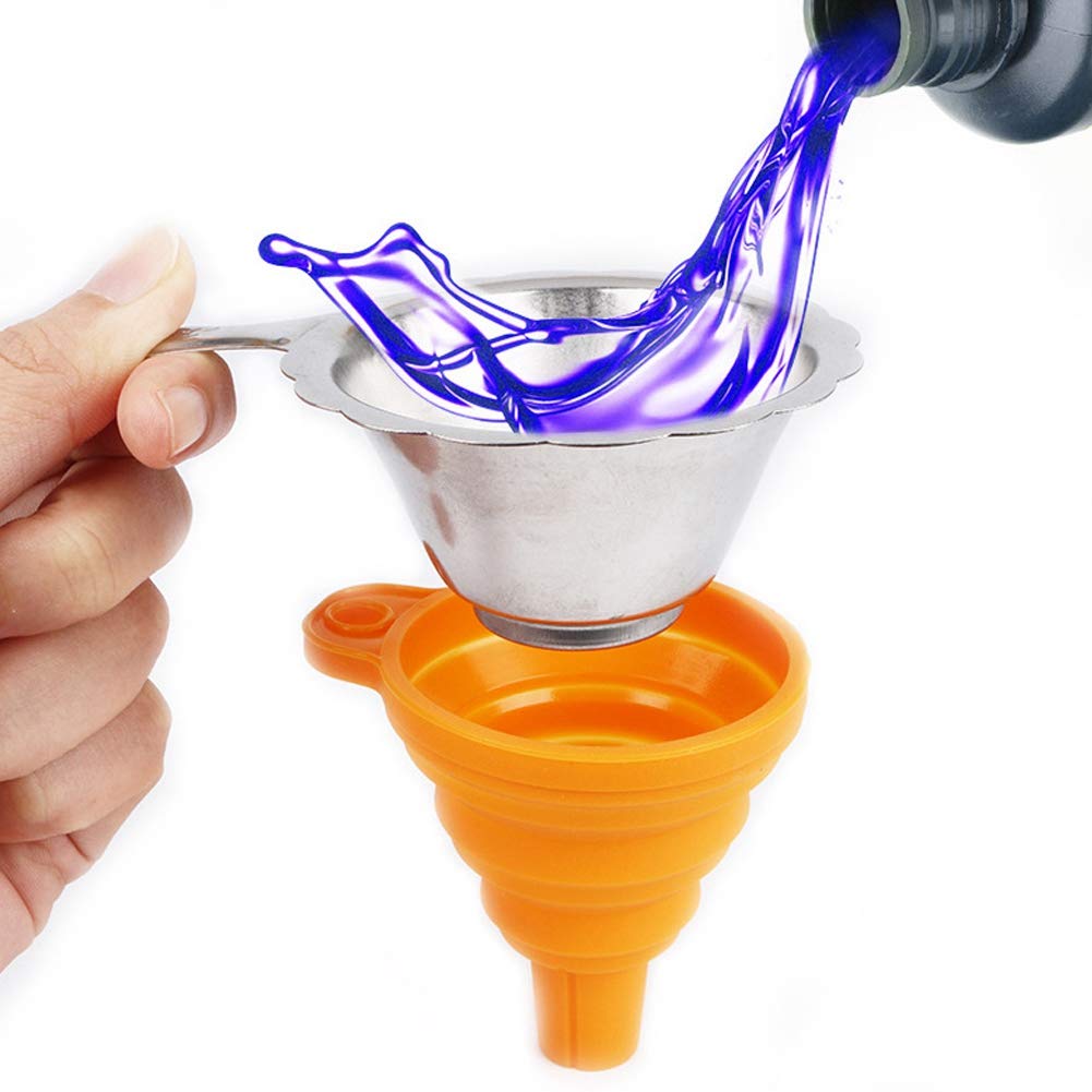 3D Printer Resin Funnel with Metal Filter Mesh - Foldable Silicone Curing Funnel for 15mm Neck Bottles | Perfect for Resin Filtering & 3D Printing Post-Processing