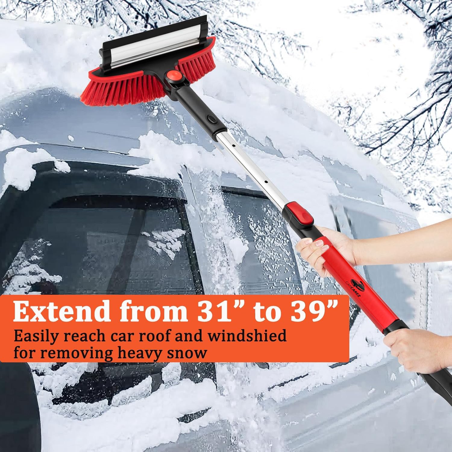 31-39 Inch Adjustable Snow Shovel with Ice Scraper & Broom - Heavy Duty Extendable Snow Removal Tool for Driveway, Sidewalk & Car - Winter Essential for Home & Outdoor Use