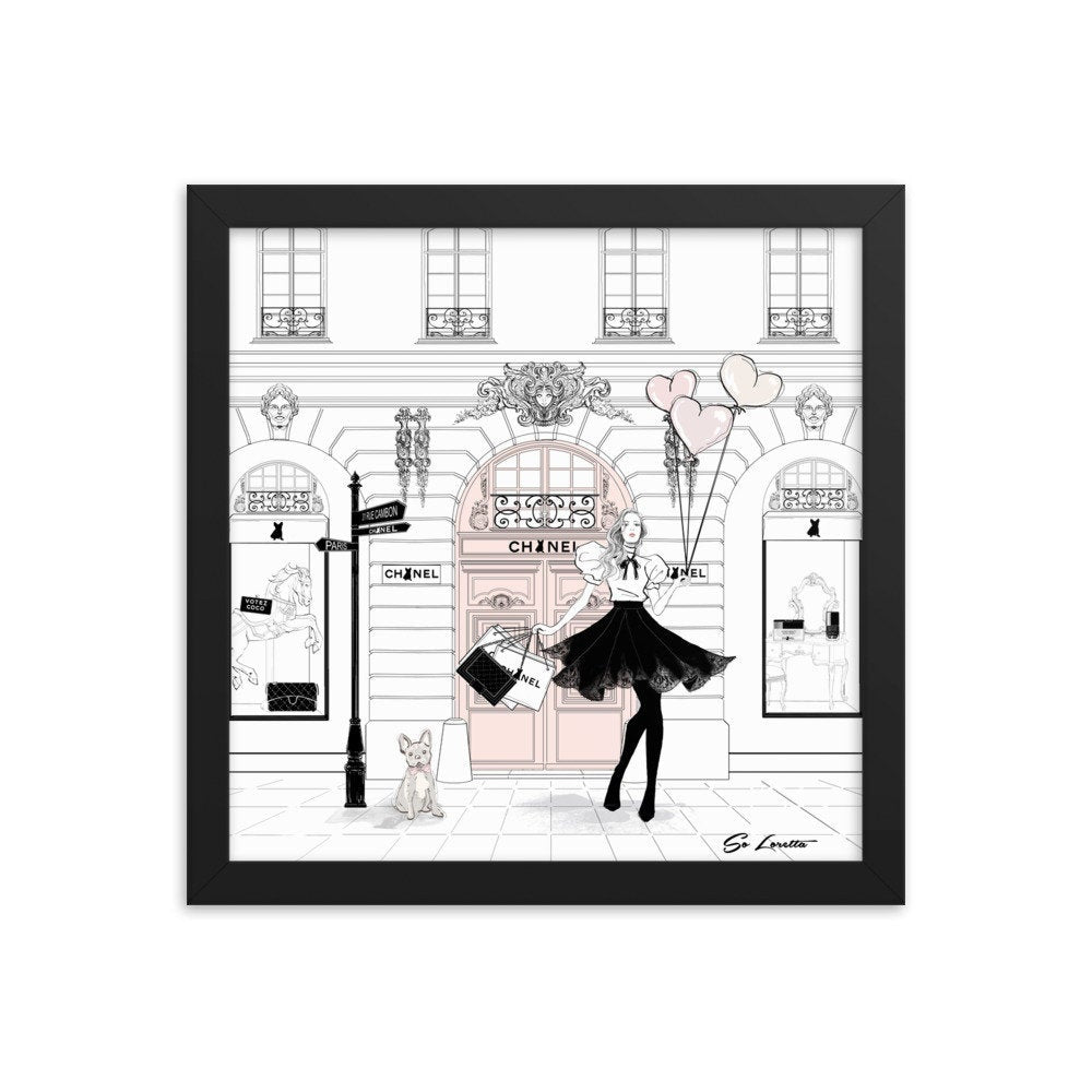 Paris in Pink Framed Wall Art Poster | French Bulldog Decor | Perfect for Living Room, Bedroom & Office Decor