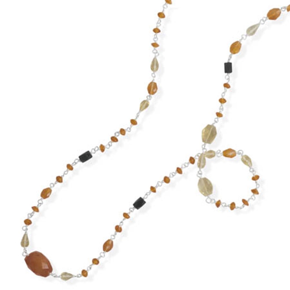 Orange Carnelian & Yellow Citrine Gemstone Necklace - 35