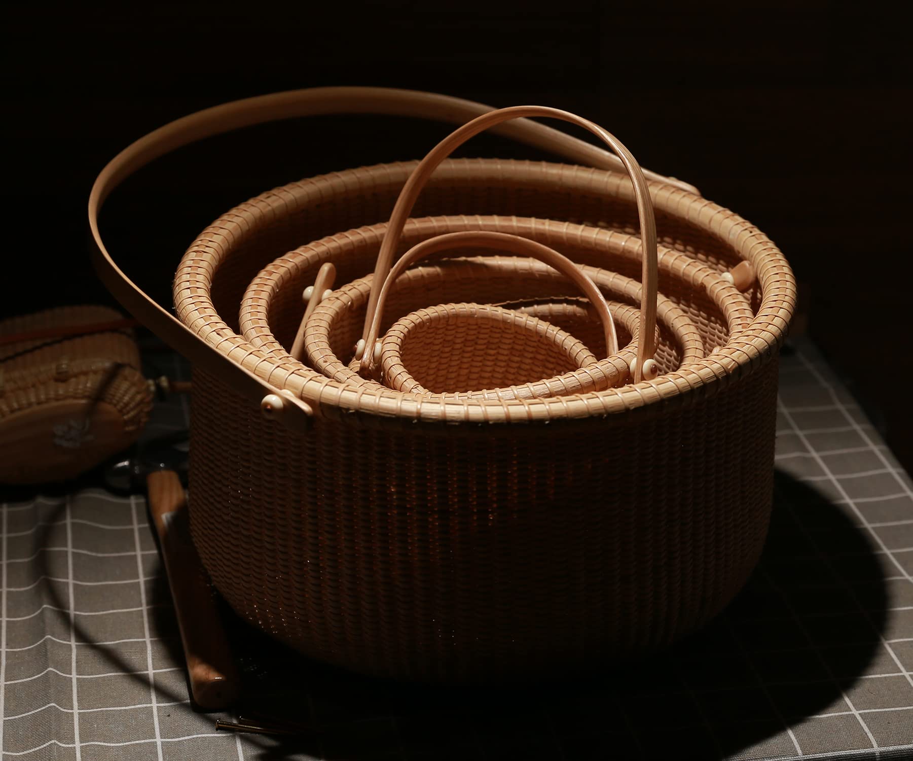 Classic Nantucket Round Woven Rattan Basket with Wood Knob Handles - Storage Organizer for Fruits, Toys & Home Decor | Handwoven Tote Cube Container for Kitchen, Bathroom & Nursery Organization