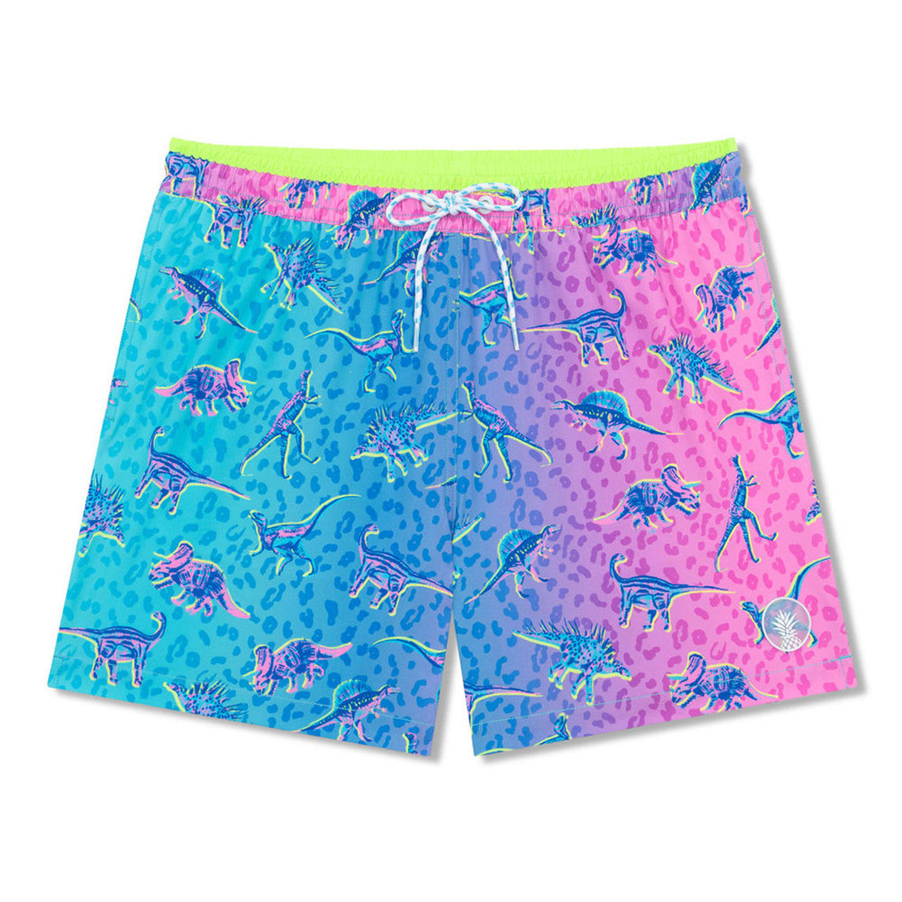 Chubbies 5.5 Inch Dino Delights Swim Trunks for Men - Turquoise/Aqua Dinosaur Print Swim Shorts | Beach, Pool, Vacation & Summer Water Activities
