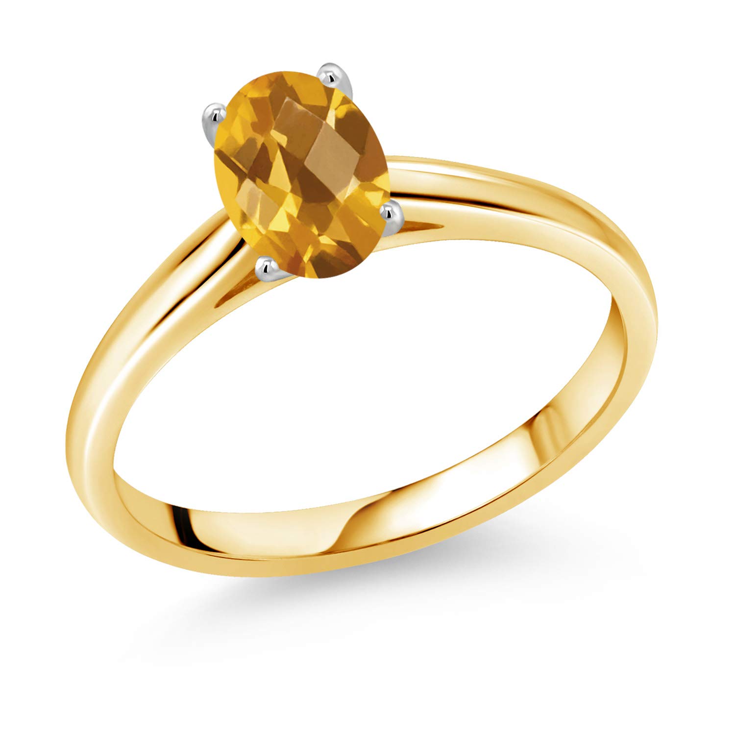 0.73 Ct Oval Checkerboard Yellow Citrine 10K Yellow Gold Ring with White Gold Prongs - Elegant Gemstone Jewelry for Women - Perfect for Engagement, Wedding, Anniversary & Special Occasions