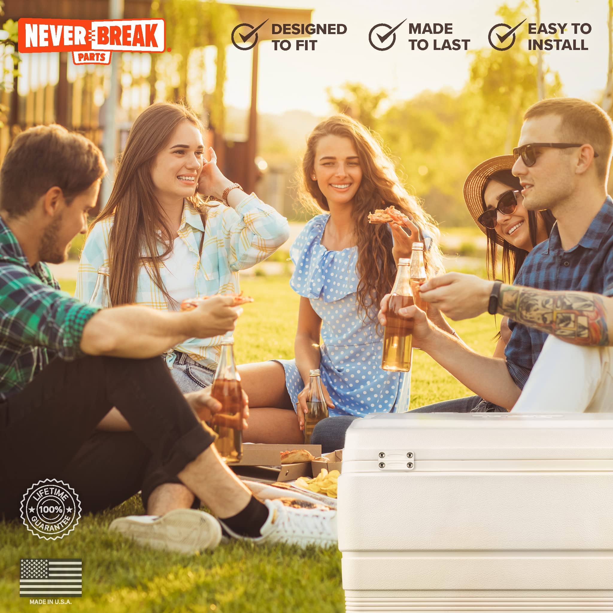 NeverBreak Parts - 2 Pack High Strength White Igloo Cooler Hinges Replacement with Screws | Durable Ice Chest Repair Kit for Outdoor Camping, Picnics, and Tailgating
