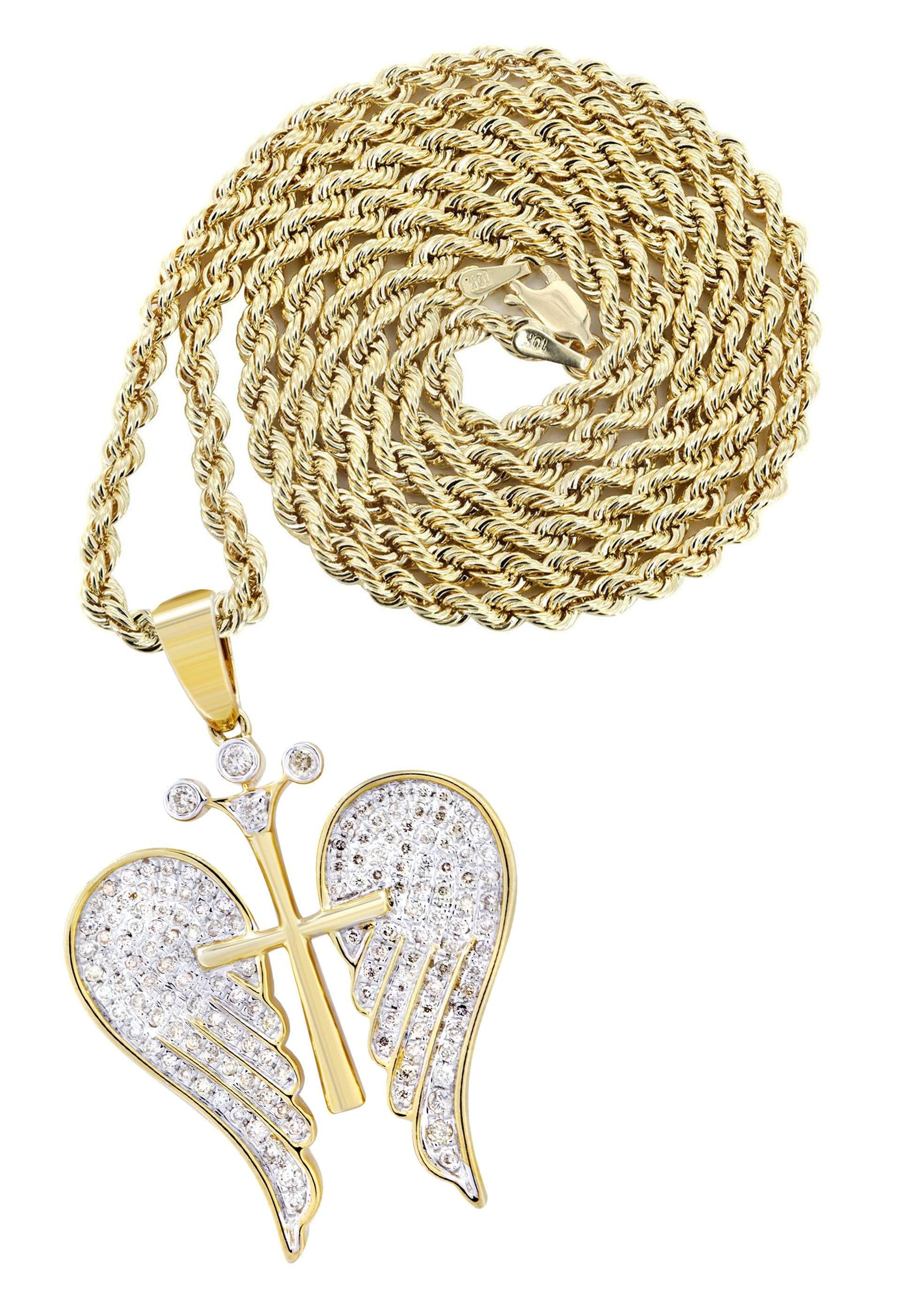 10K Yellow Gold Wings Diamond Necklace | 0.77 Carats Total Weight | Elegant Pendant for Women | Perfect Gift for Anniversary, Birthday & Valentine's Day