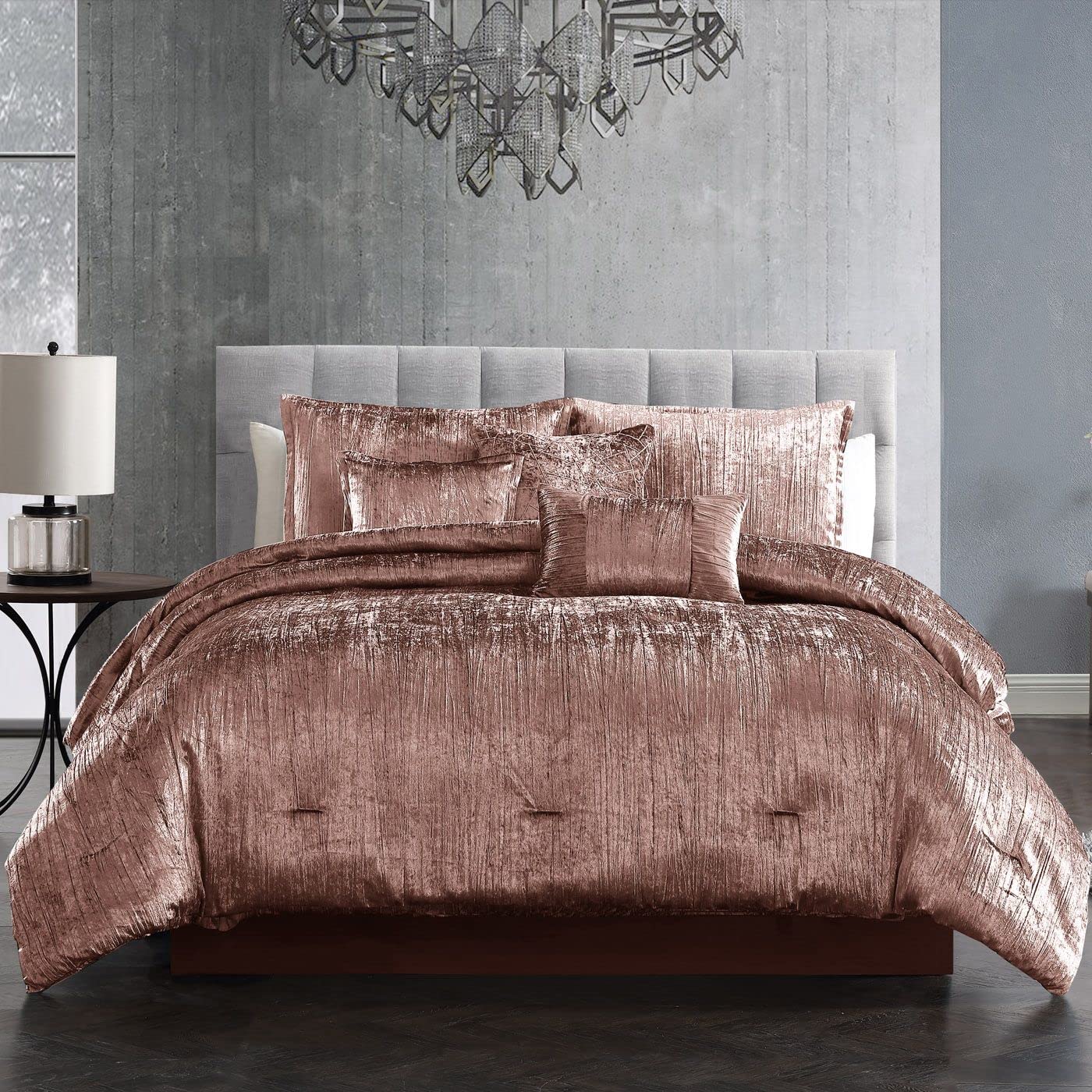 Riverbrook Home Turin 7-Piece Queen Comforter Set in Blush Pink - Luxury Bedding Collection for Master Bedroom & Guest Room Decor