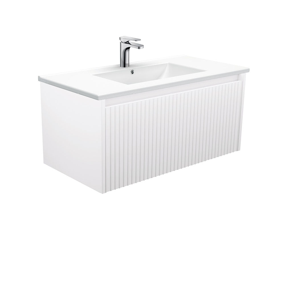 Fienza TCL90RW Dolce Alina White 900 Wall Hung Vanity - Modern Bathroom Sink Cabinet with Storage for Small Spaces, Perfect for Powder Rooms & Guest Baths