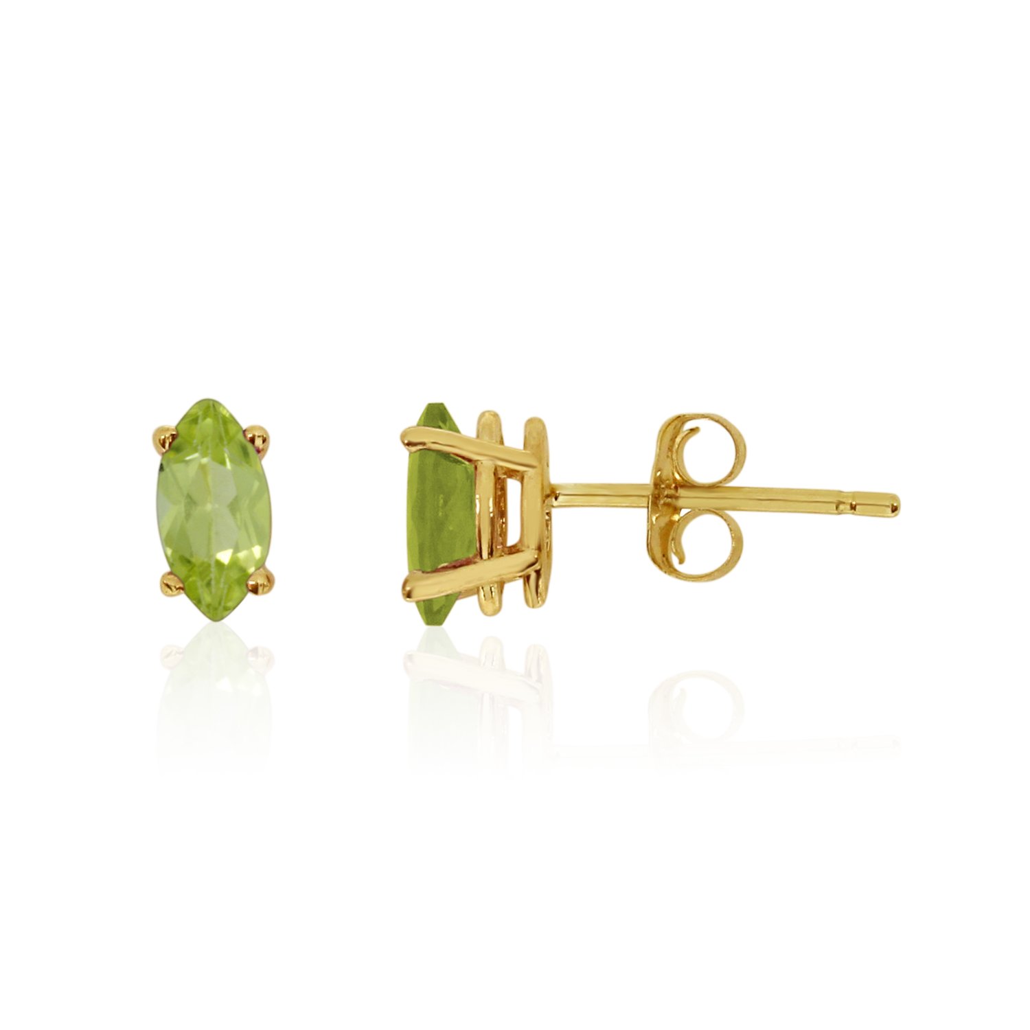 14K Yellow Gold Peridot Marquise Stud Earrings for Women - Dainty Green Gemstone Jewelry Gift for Birthday, Anniversary & Special Occasions