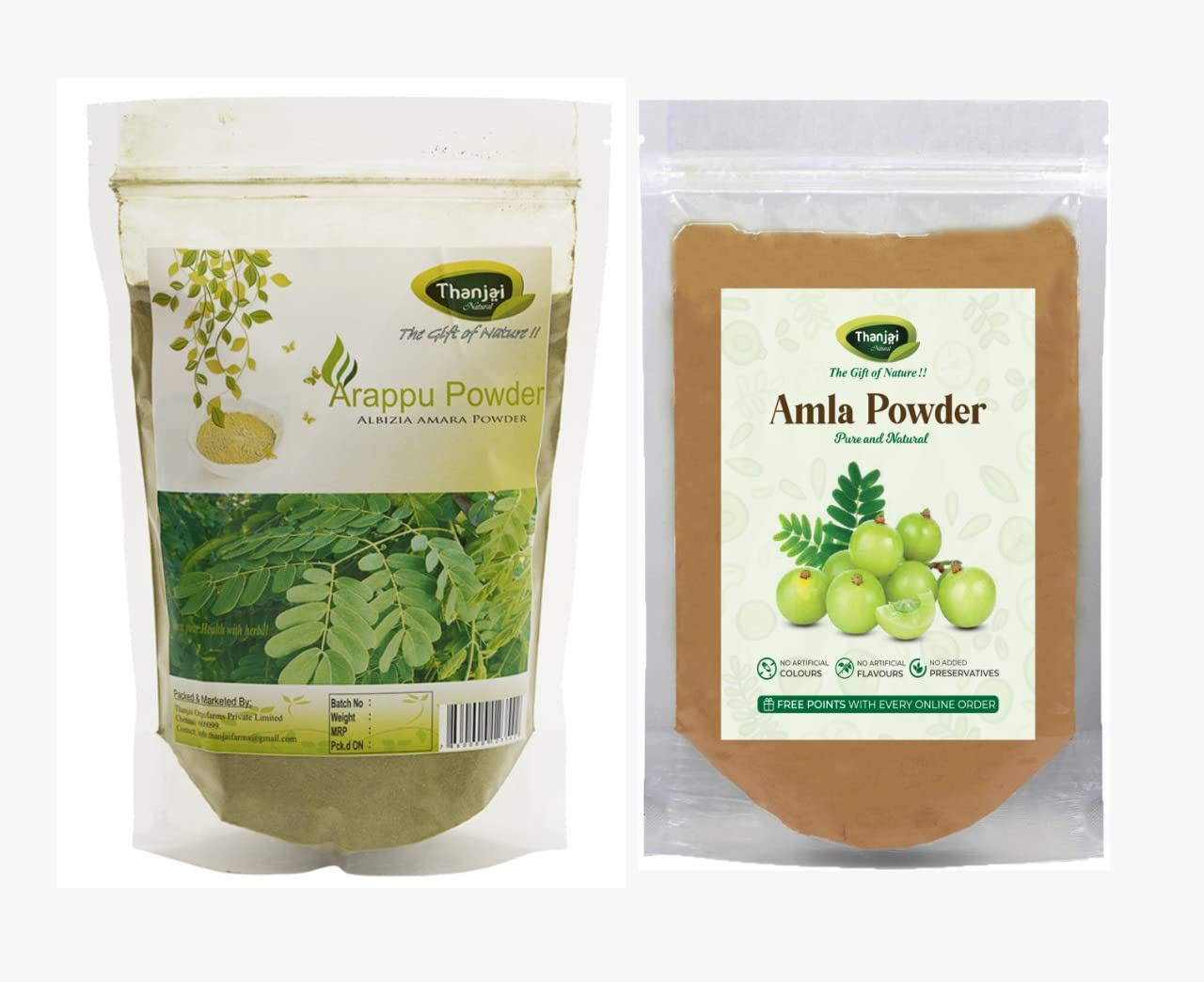 Thanjai Natural's Arappu (Albizia Amara) Powder & Amla (Indian Gooseberry) Powder - 250g Each for Hair Growth & Scalp Care - Natural Ayurvedic Treatment for Dandruff, Hair Fall & Shine - Perfect for DIY Hair Masks & Herbal Hair Care Routines