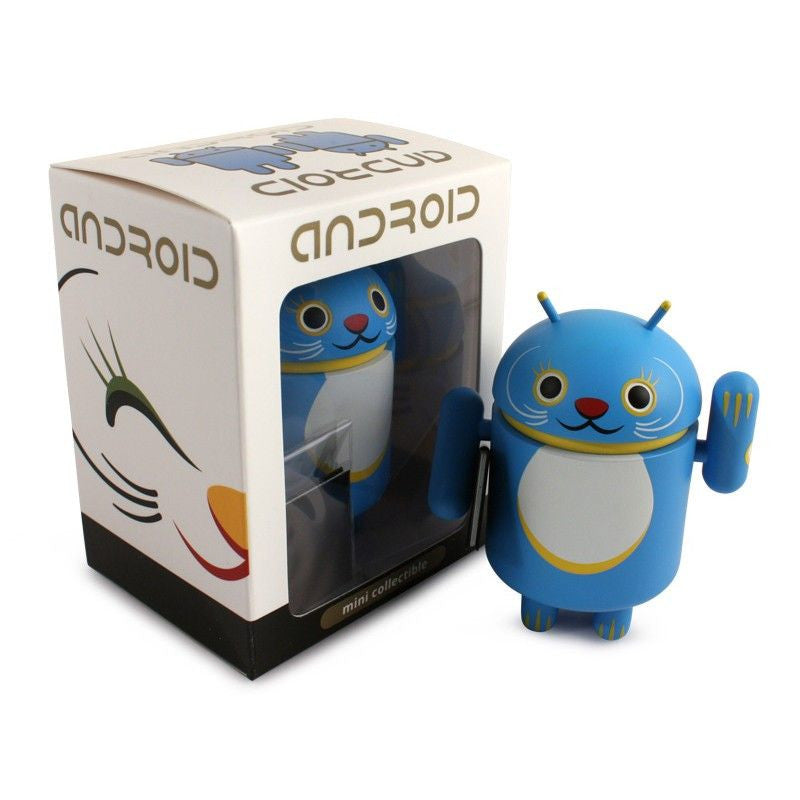 Android Mini Collectible Lucky Cat Series - Blue Lucky Cat with Notebook for Home Office Desk Decor & Good Luck Gift