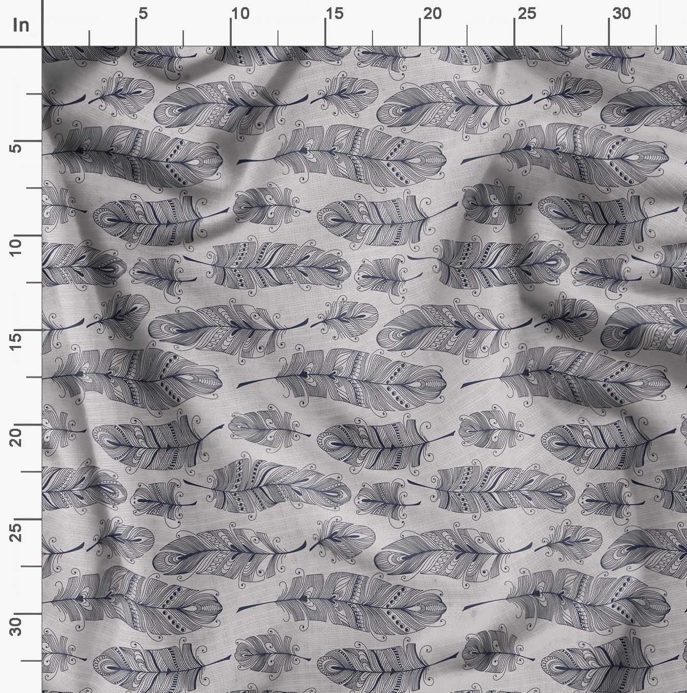 Soimoi Moss Georgette Gray Fabric by The Yard - 42 Inch Wide Tribal Feather Pattern Printed Textile for DIY Fashion, Home Decor & Craft Projects - Ethnic Artistic Design Fabric for Dresses, Curtains & Scarf Making