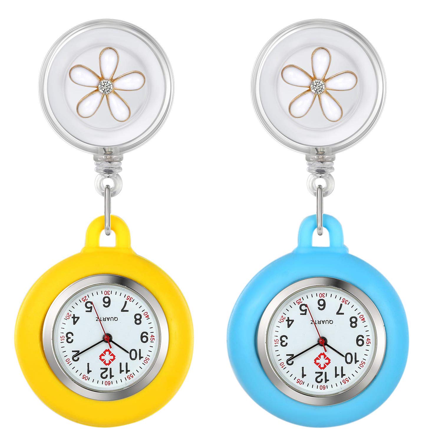 1-2 Pack Retractable Nurse Watch with Second Hand - Clip-On Medical Watch for Doctors & Nurses - Silicone Badge Stethoscope Fob Pocket Watch for Women (Ideal for Hospital Shifts, Clinical Work & Healthcare Professionals)