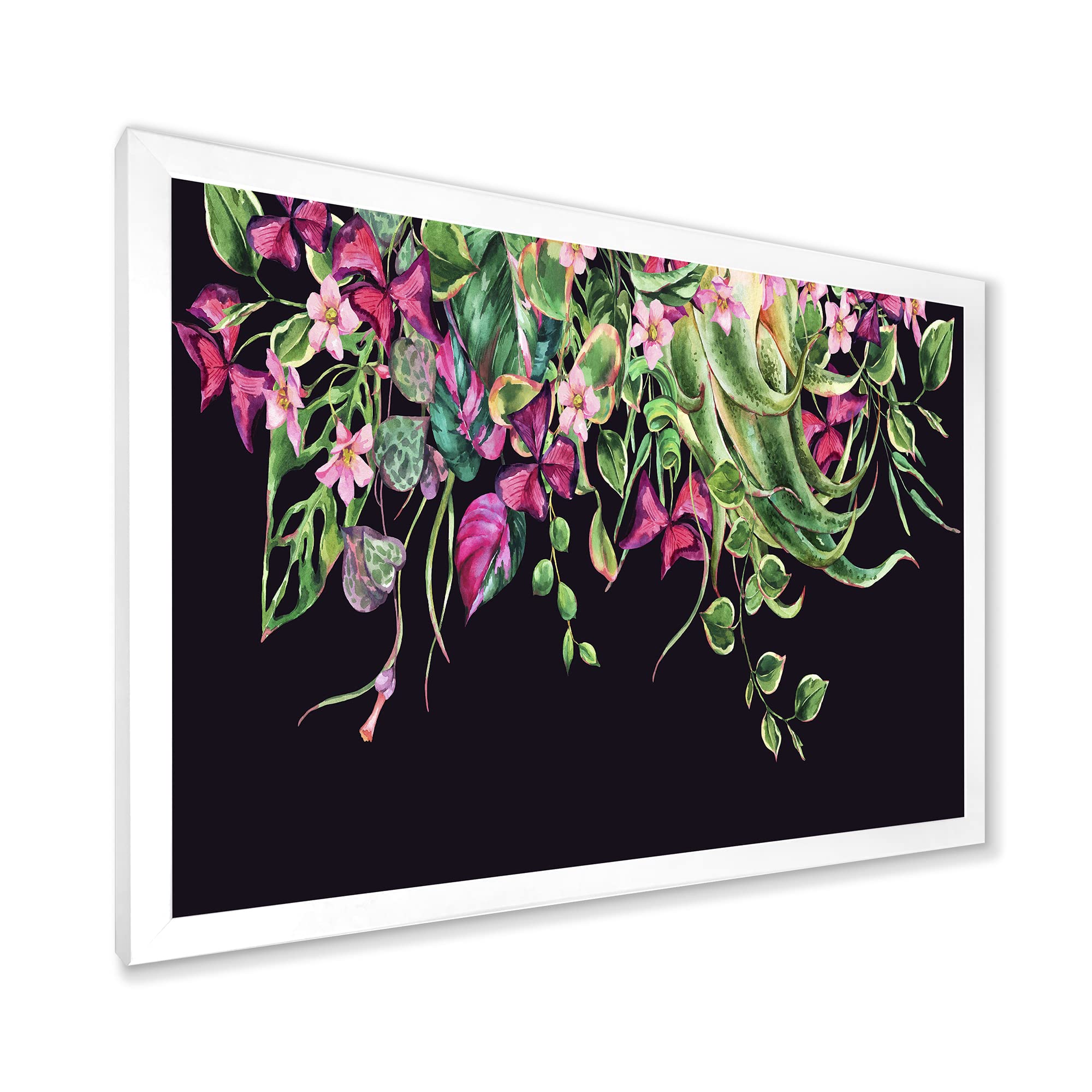 DesignQ Floral Tropical Leaves Om Black Farmhouse Framed Wall Art - Modern Botanical Decor for Living Room, Bedroom & Office