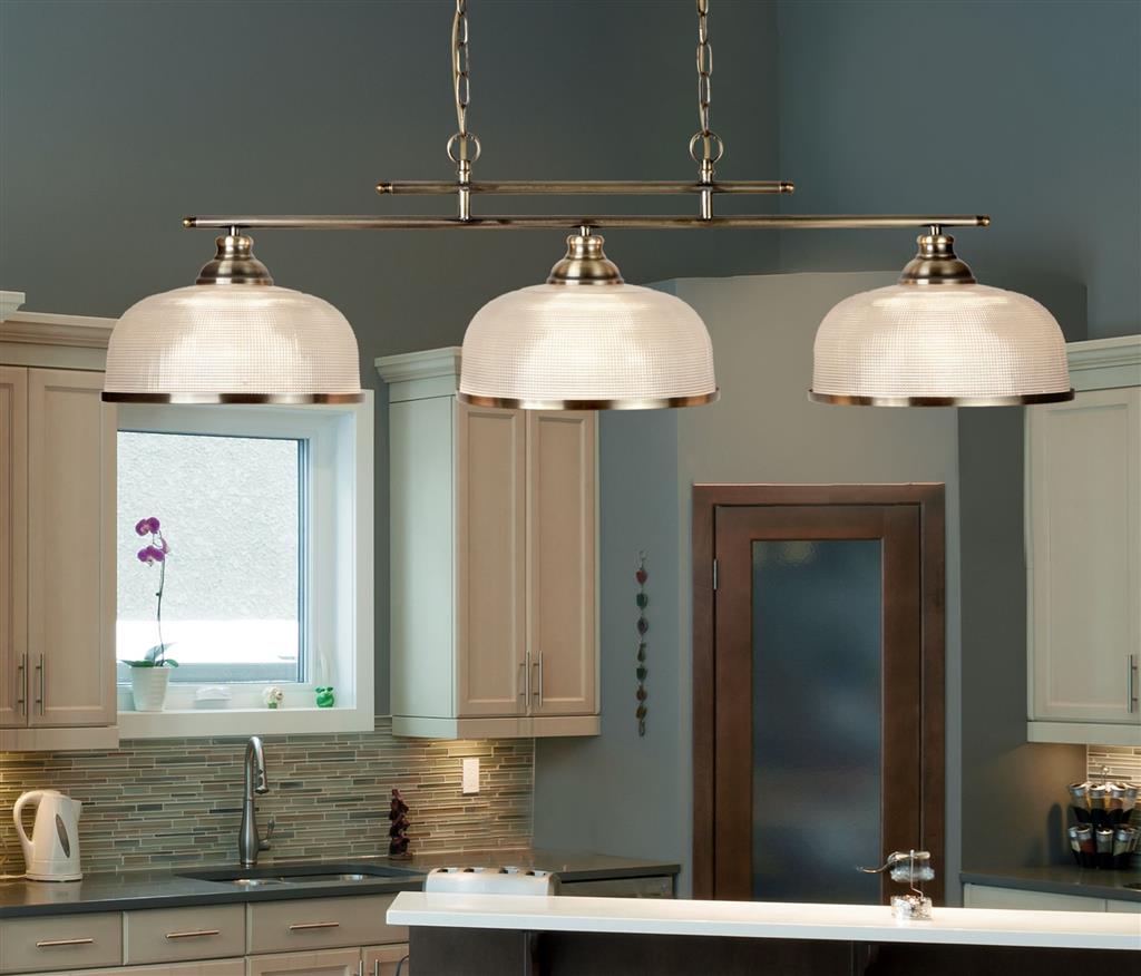 Bistro 2/3Lt Kitchen Light Fixture - Satin Silver/Antique Brass Finish - Modern Pendant Lighting for Dining Room, Island, Bar & Restaurant Decor