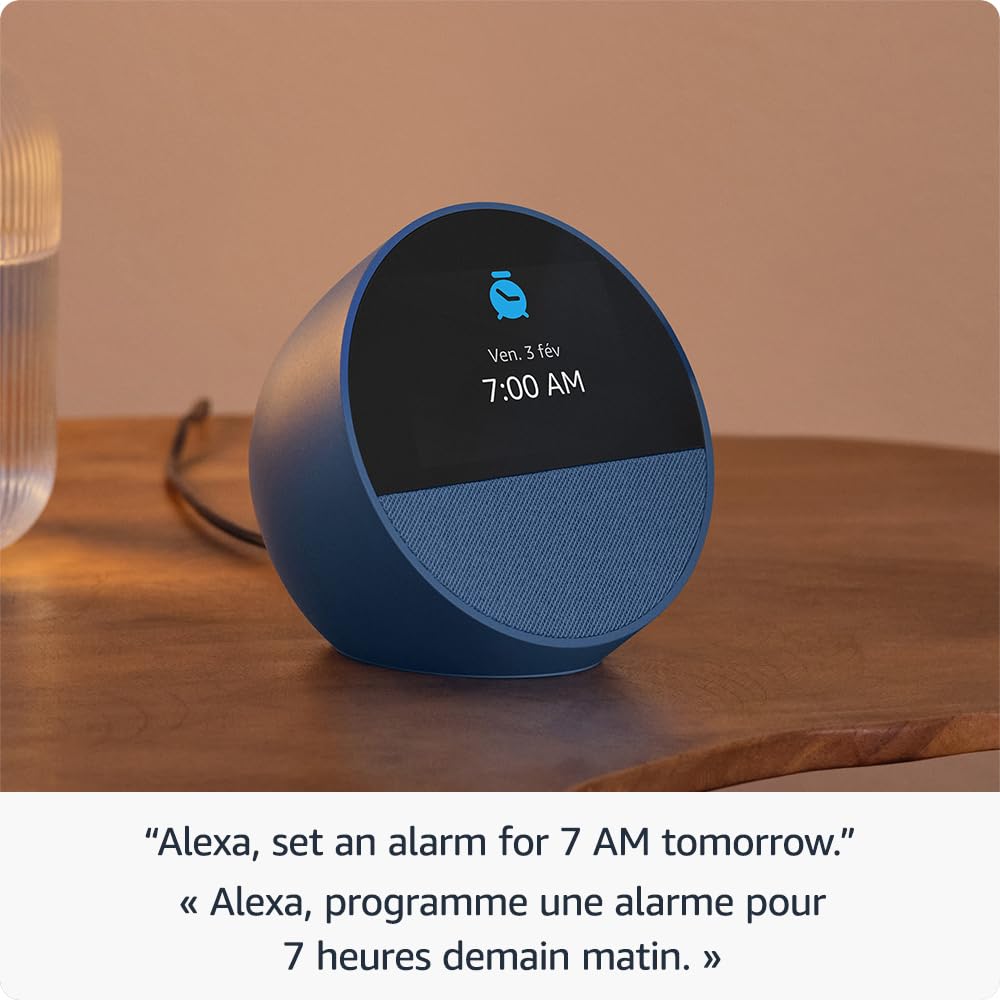 Amazon Echo Spot (Latest Model) - Smart Alarm Clock with Alexa, Glacier White | Perfect for Nightstands, Offices & Kitchens | Voice Control, Weather Updates, Music Streaming & More