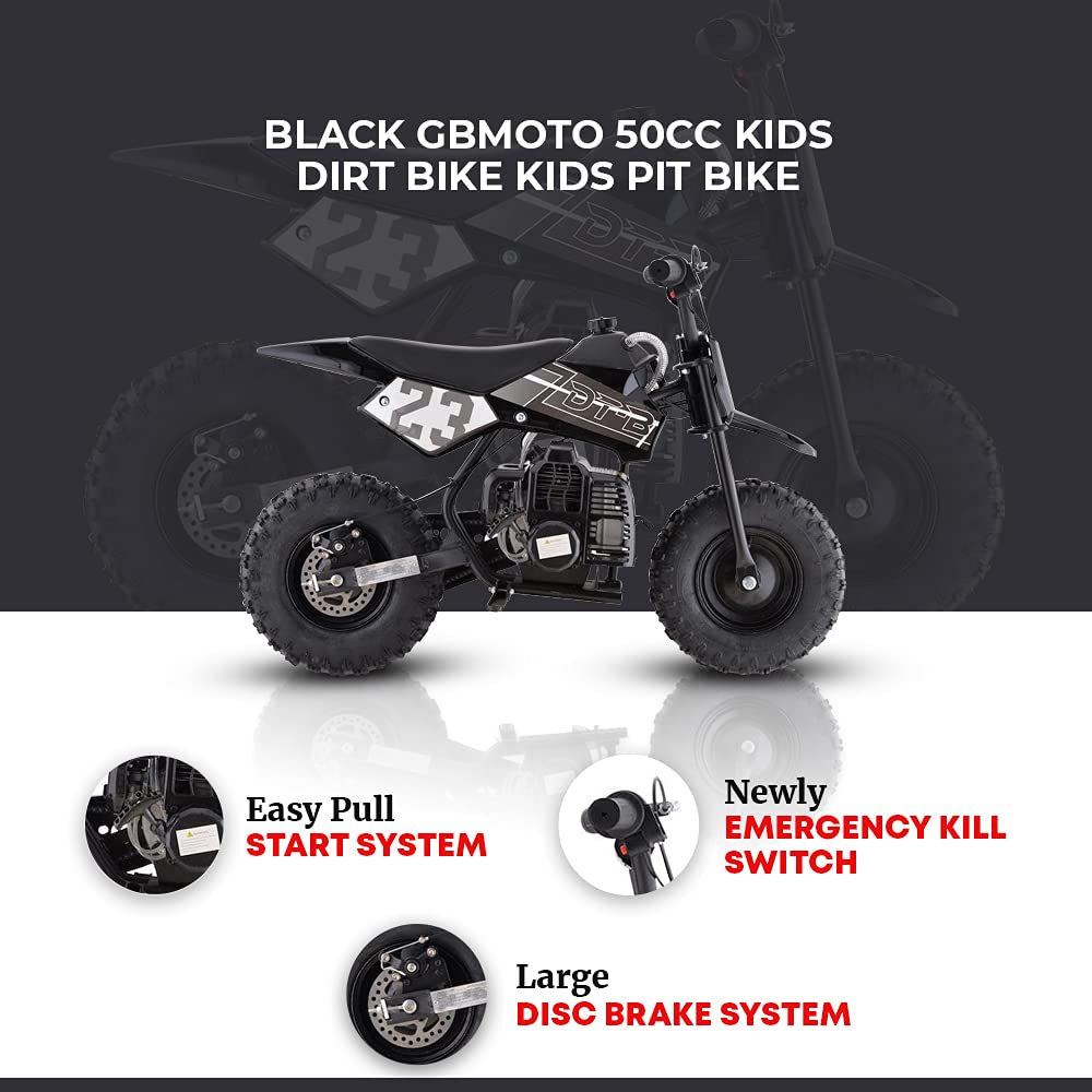 50cc Kids Pit Bike - Black 2-Stroke Gas Dirt Bike for Off-Road & Trail Riding | Youth Mini Motorcycle for Boys & Girls