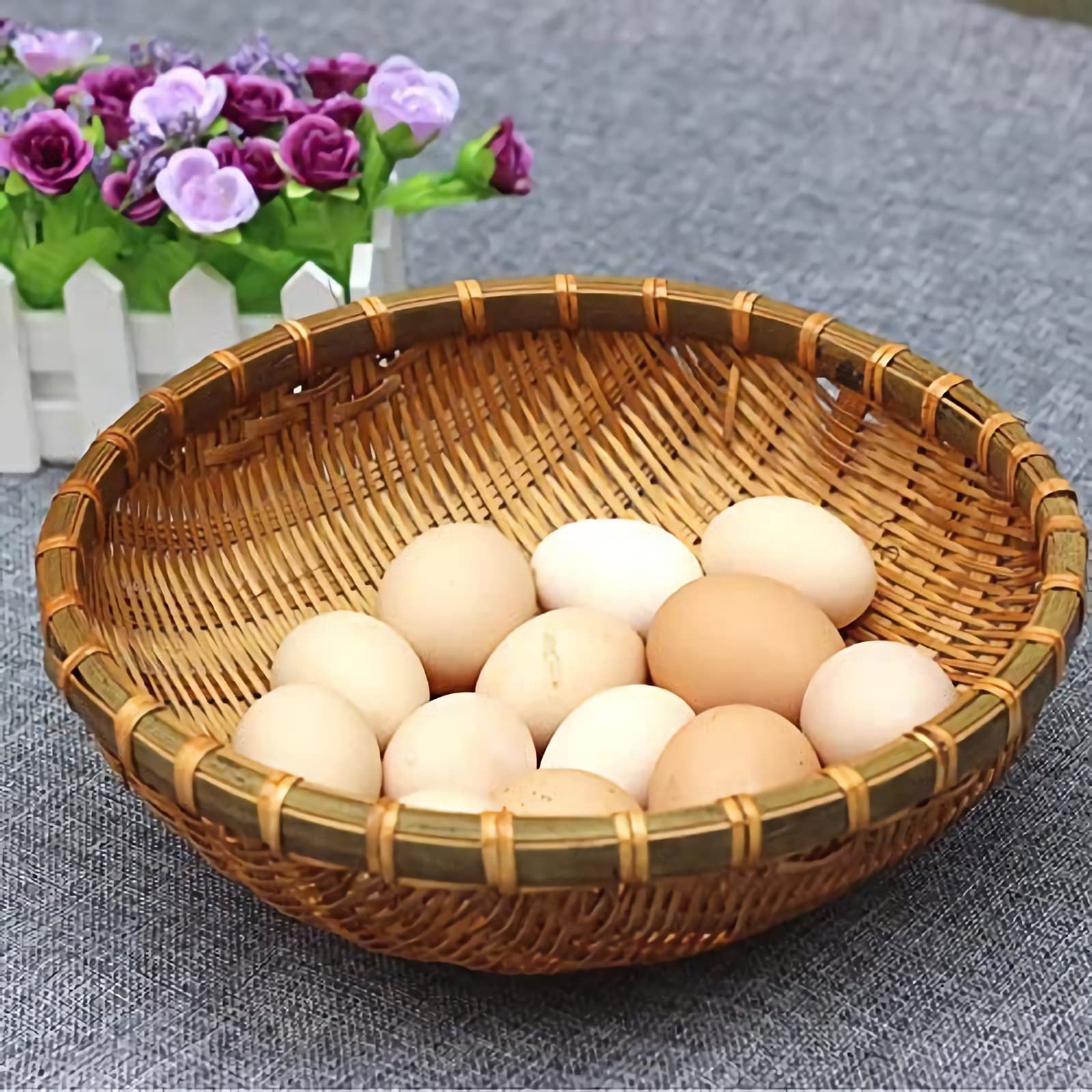 Natural Bamboo Fruit Basket for Kitchen - Handmade Woven Wall Decor for Drying Food, Fruits & DIY Storage | 32
