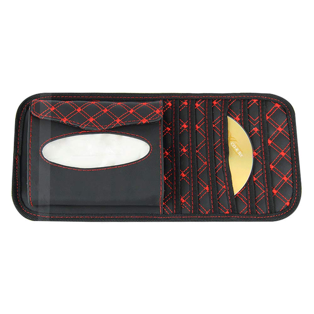 Car Sun Visor Organizer with CD Holder & Tissue Storage - Red | Perfect for Road Trips, Commuting & Keeping Your Vehicle Neat