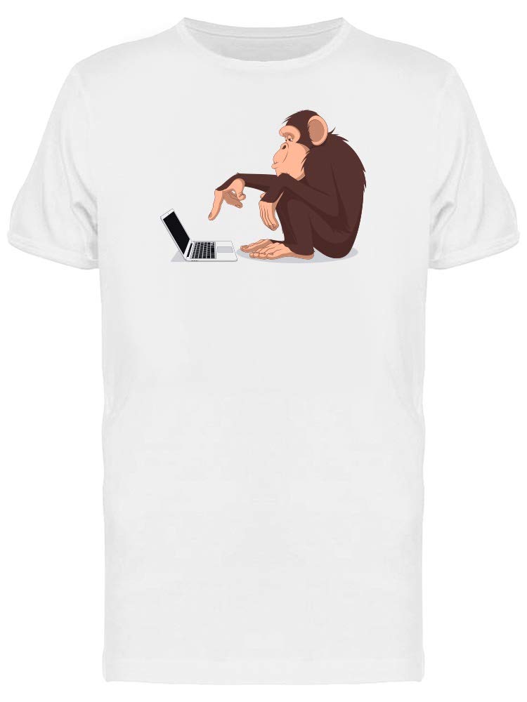 Funny Smartprints Chimpanzee Using Computer T-Shirt for Men - Cool Graphic Tee for Casual Wear, Gifts & Tech Enthusiasts