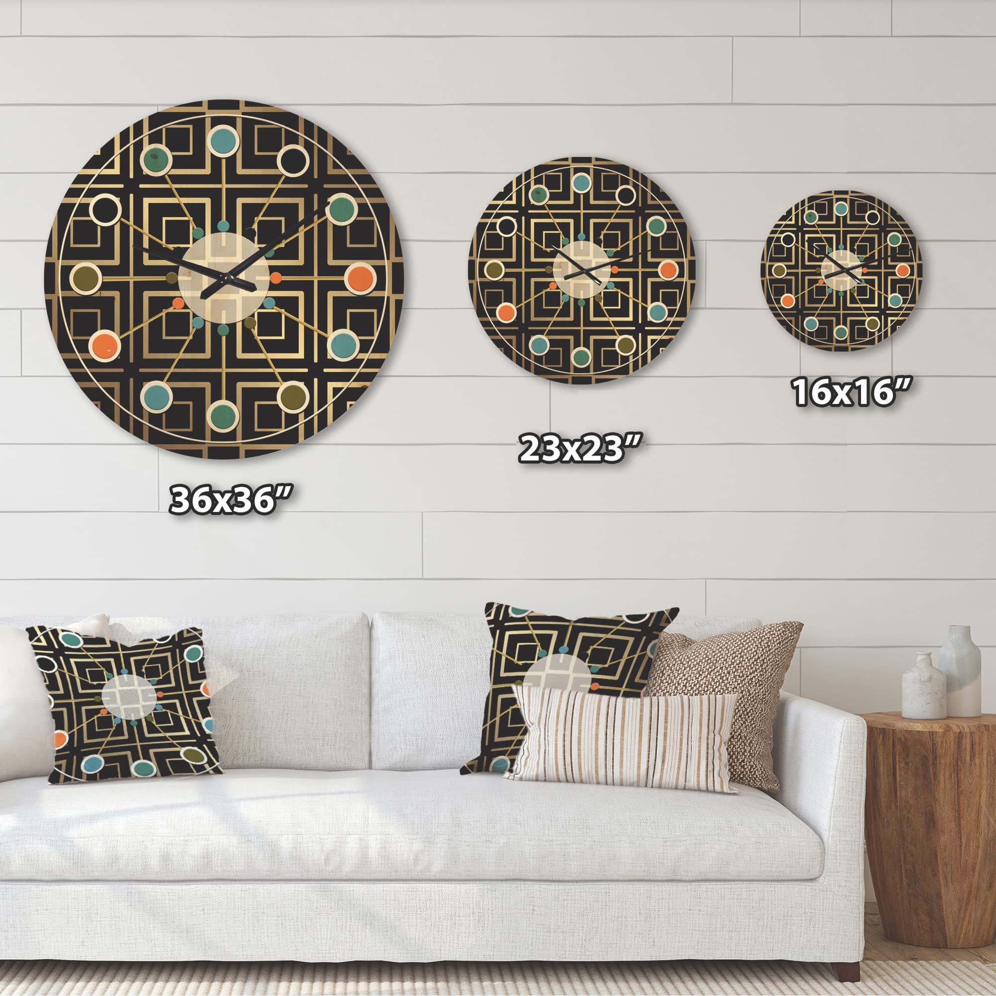 Metallic Golden Luxury Geometric Wall Clock - Large Mid-Century Modern Wooden Clock for Living Room, Bedroom & Office Décor | Oversized Decorative Wood Wall Art