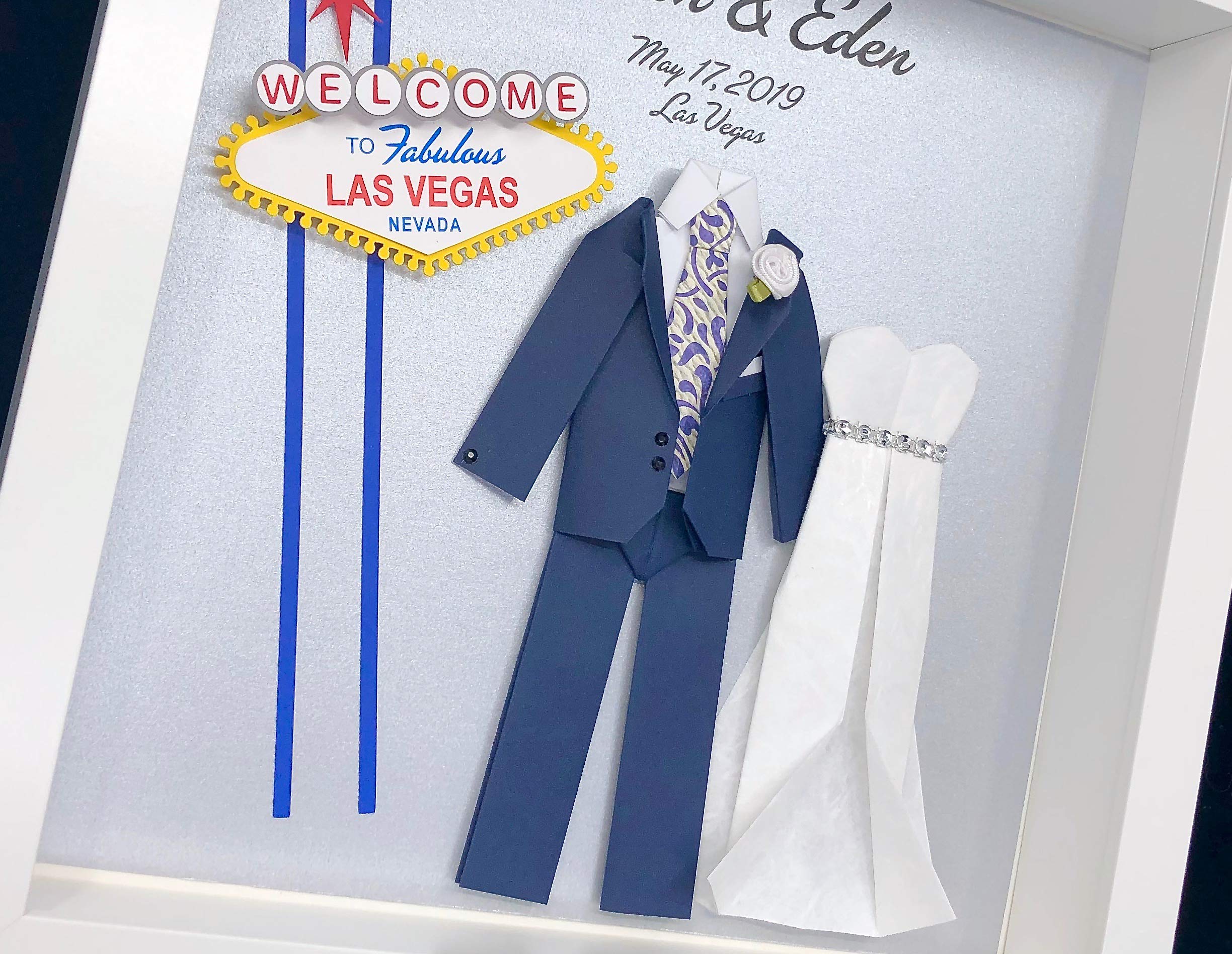 Personalized Las Vegas Wedding Gift - Custom Bride & Groom Frame Wall Art for Anniversary, First Year Paper Gift - Perfect for Home Decor & Romantic Couples Gifts