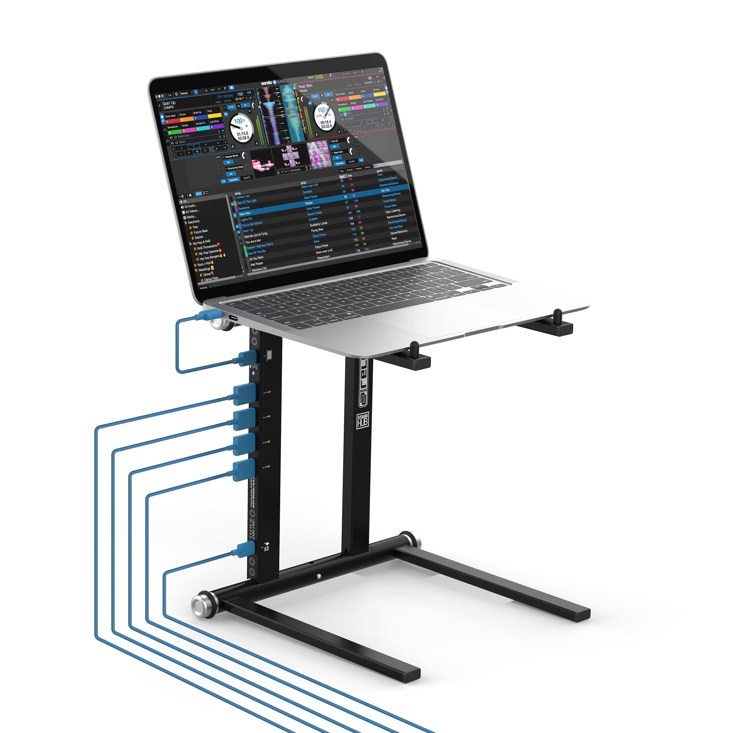 Reloop Stand Hub Advanced - Adjustable Laptop Stand with USB-C PD Charging for MacBook, iPad & More | Perfect for Home Office, Gaming & Studio Setup