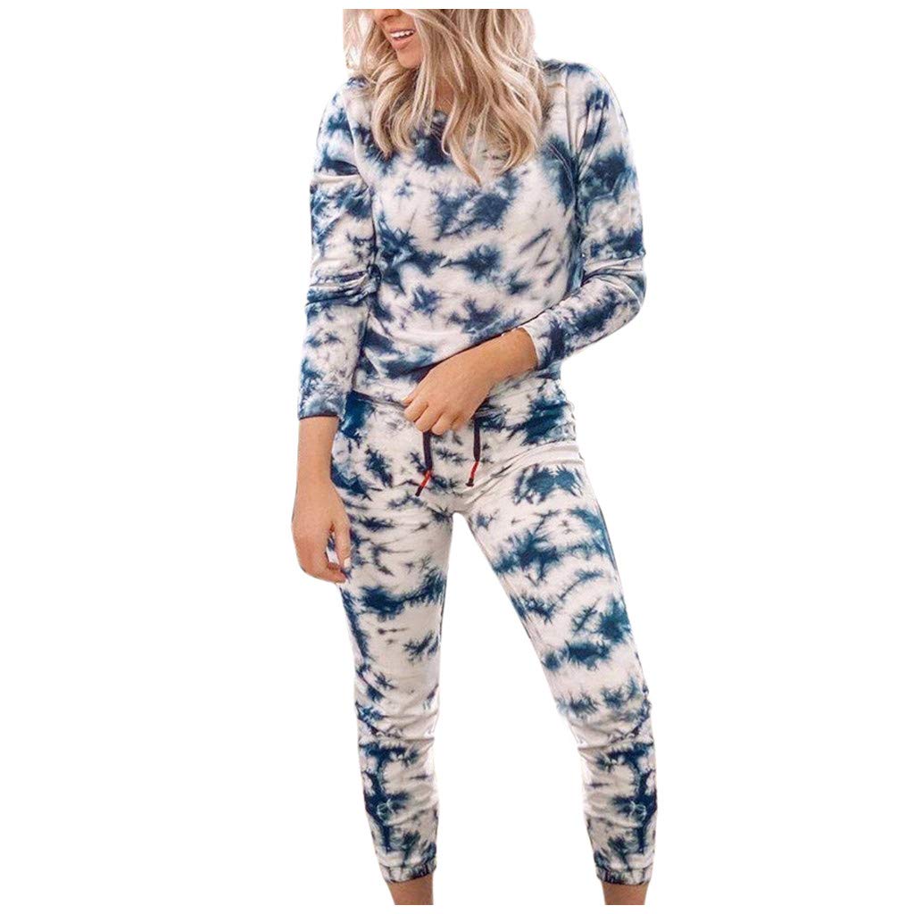 Women's 2-Piece Summer Outfits | Tie-Dye Lounge Wear Set with O-Neck Top & Pants | Casual Matching Tracksuit for Women & Girls | Perfect for Yoga, Travel & Relaxation at Home