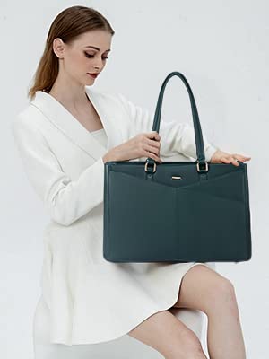 LOVEVOOK 15.6 Inch Waterproof Leather Laptop Bag for Women - Stylish Tote Briefcase for Business, Office & Travel | Durable Work Bag with Multiple Pockets (Green) | Perfect for Commuting, Business Trips & Professional Meetings