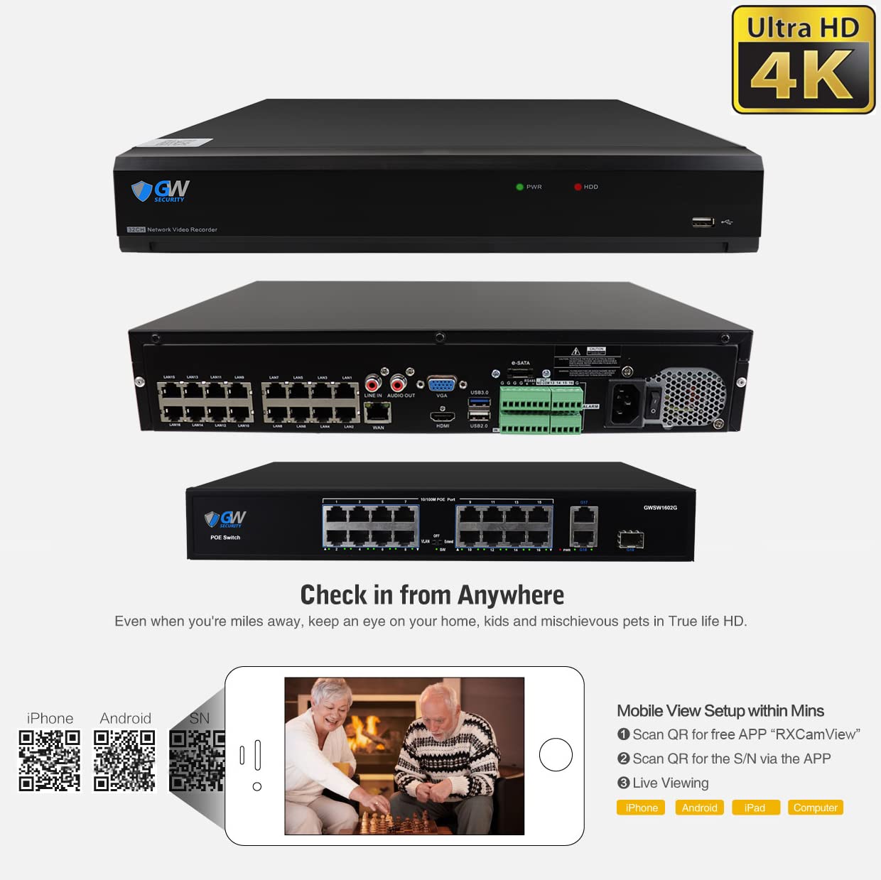 GW Security 32 Channel 4K UltraHD NVR System with 16 AI Cameras (8 Bullet + 8 Dome) - 12MP Resolution, Human/Vehicle Detection, Color Night Vision & PoE Support | Ideal for Home Security, Business Surveillance & Property Monitoring