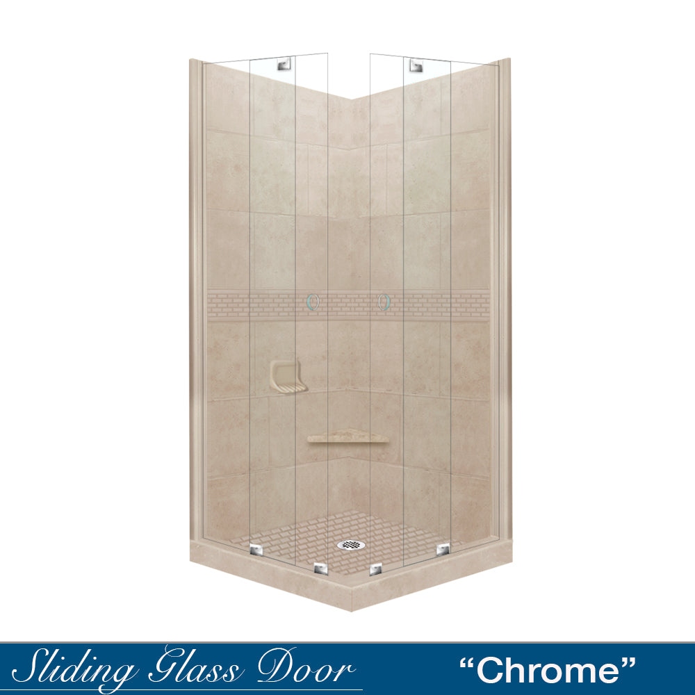 Corner Brown Sugar Sistine Stone & Classic Stone Accent DIY Shower Remodel Kit - Easy Bathroom Upgrade for Modern Home Renovation