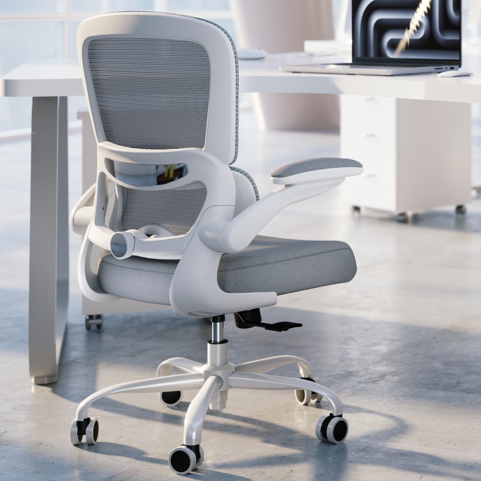 Ergonomic Office Chair with Adjustable Lumbar Support - Mesh Back Computer Desk Chair for Home Office - Executive Swivel Task Chair with Comfortable Seat - Perfect for Long Work Hours & Video Conferencing (Grey)