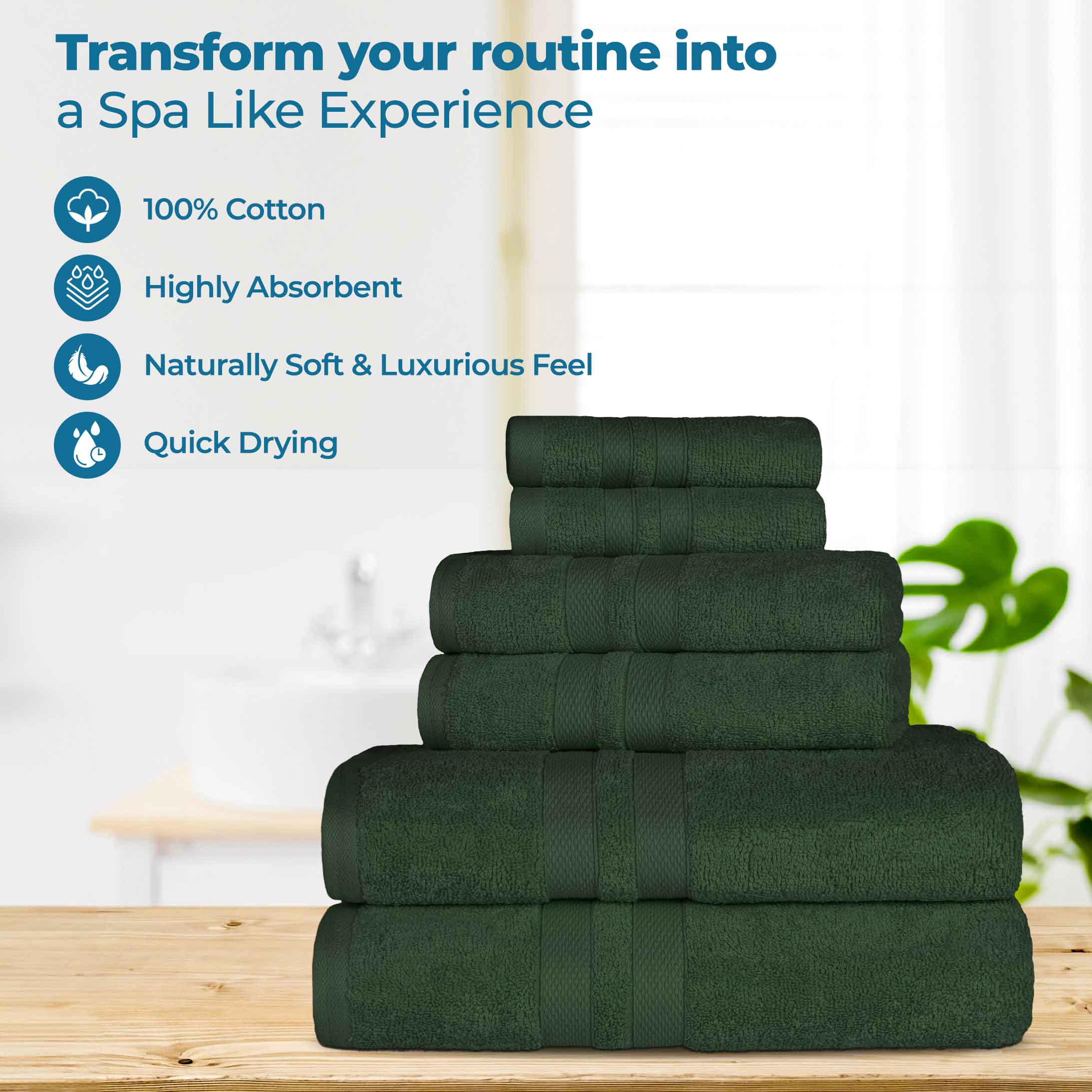 Ultra Soft Cotton Absorbent Bath Towel Set - 6 Piece Solid Color Collection for Spa, Gym & Luxury Home Use
