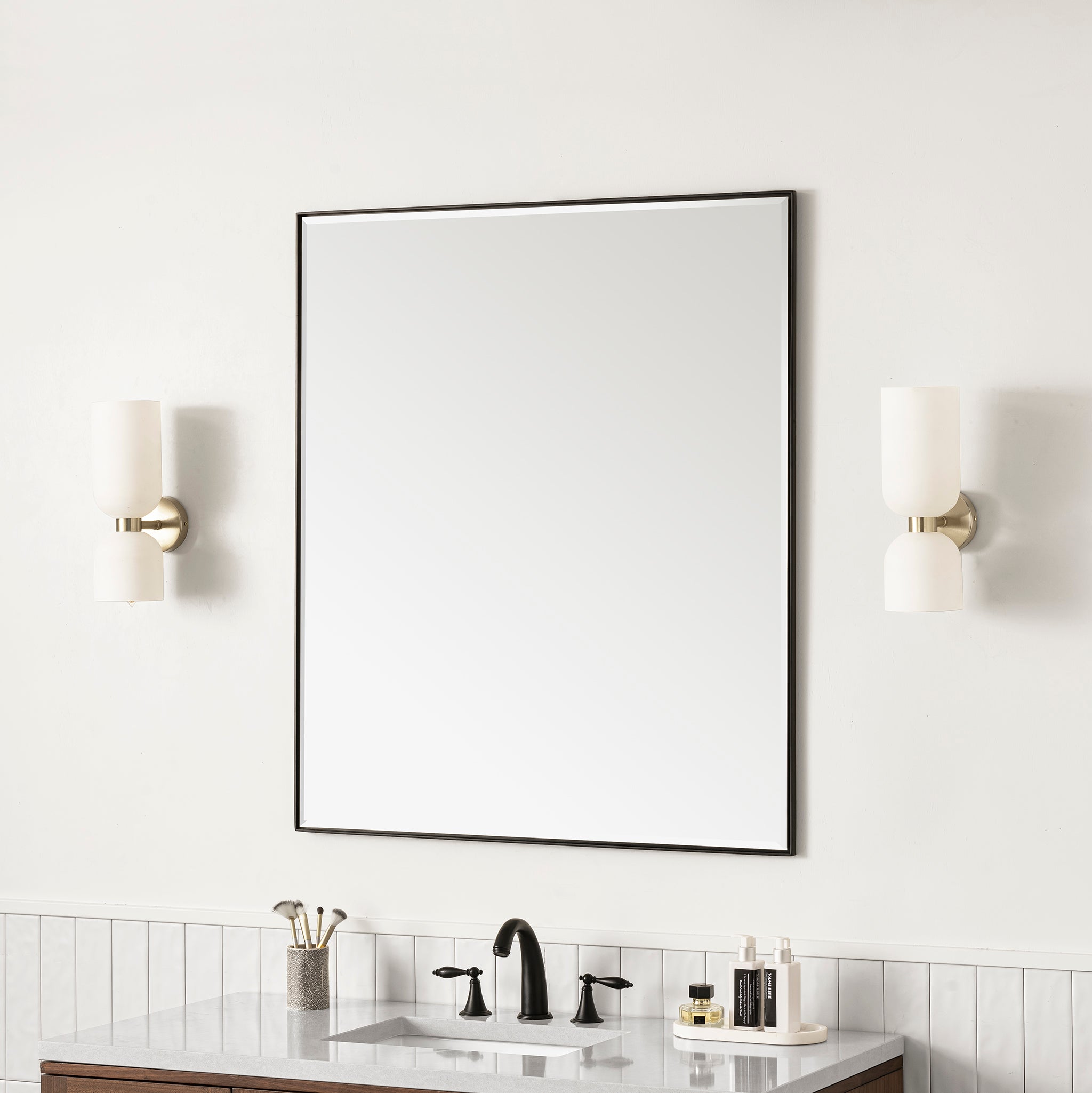 Rohe 36-Inch Wall Mirror in Matte Black - Modern Framed Bathroom & Bedroom Decor for Home & Office