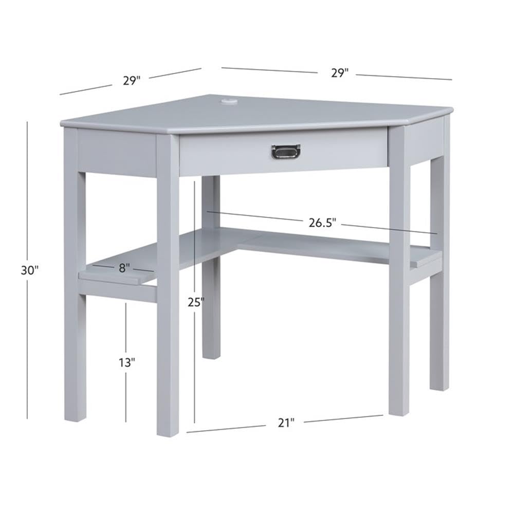Linon Peggy Gray Wooden Corner Desk with Drawer - Compact Home Office Desk for Small Spaces, Study & Workstation