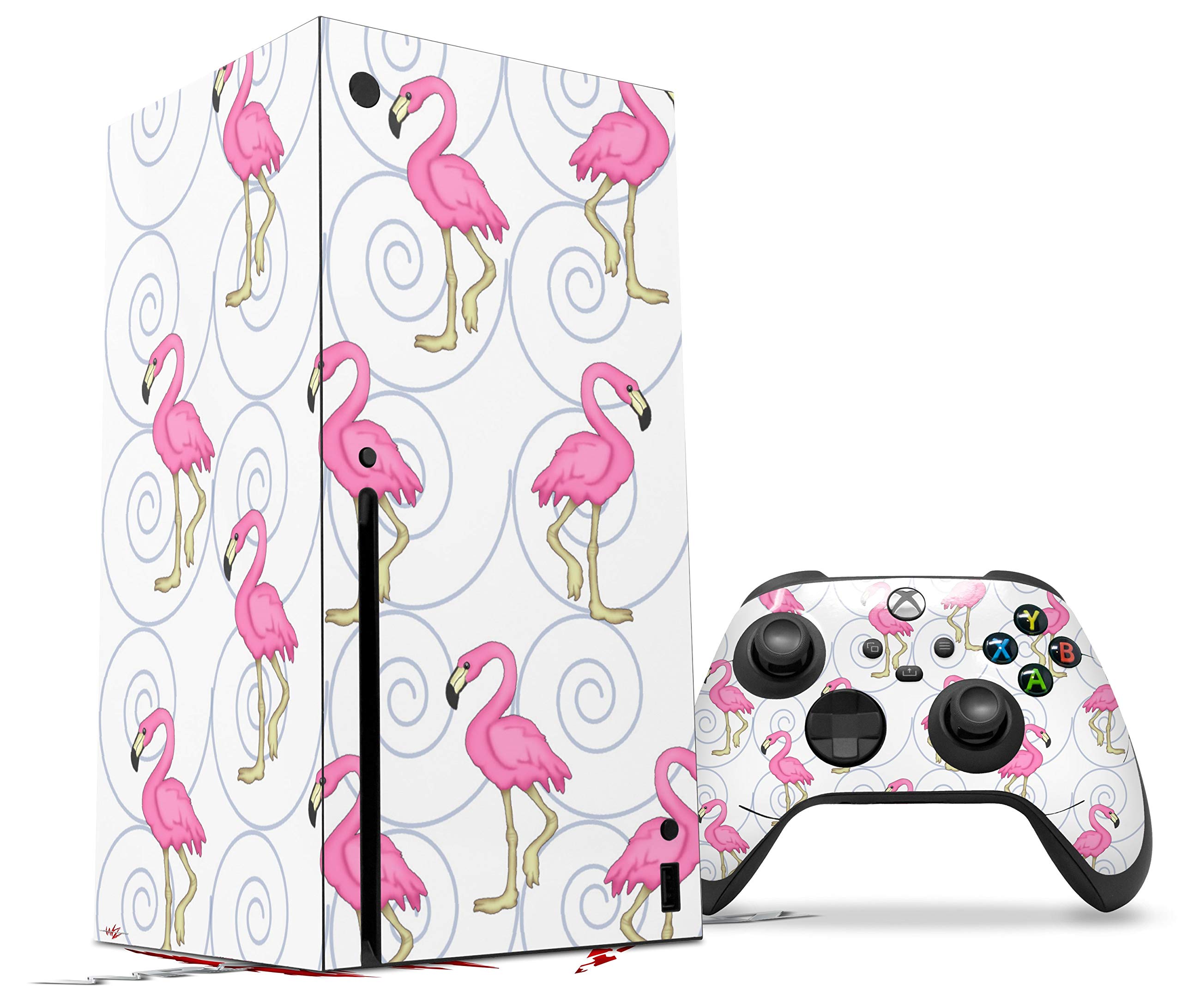 Premium WraptorSkinz Vinyl Skin Decal for XBOX Series X Console & Controller - Flamingo on White Design | Custom Protective Wrap | Gaming Accessory for Personalization & Scratch Protection | Perfect for Gamers & Collectors