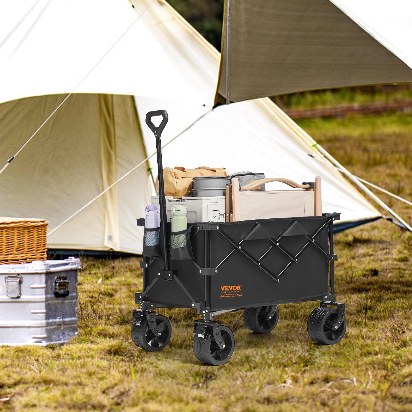 VEVOR 220L/350lbs Heavy Duty Collapsible Folding Wagon Cart with Large All-Terrain Wheels - Portable Utility Wagon for Beach, Camping, Groceries, Picnics & Outdoor Adventures